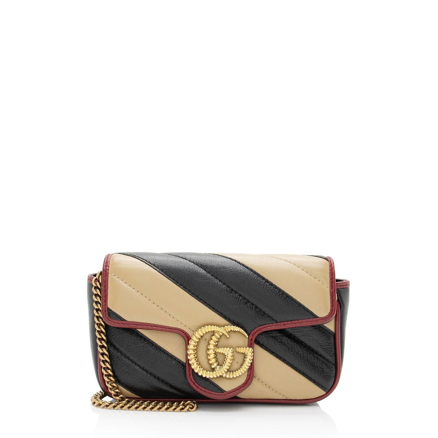 Gucci Torchon GG Marmont Super Flap Matelasse Leather Black Beige Crossbody Bag