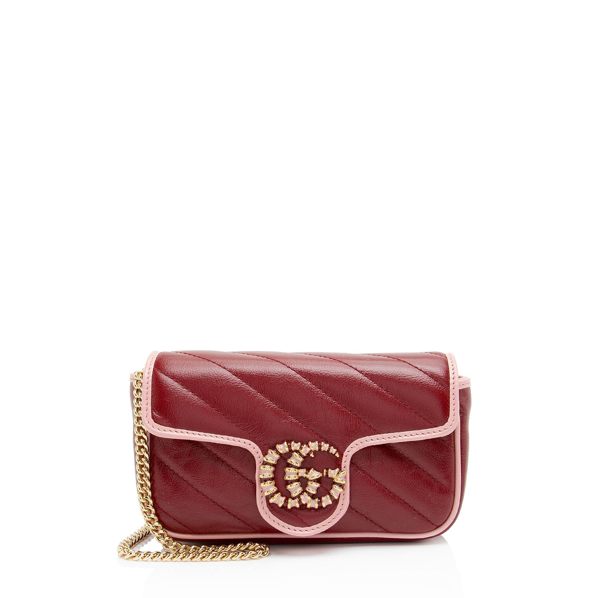 Gucci Torchon GG Marmont Super Flap Matelasse Leather Red Pink Crossbody Bag