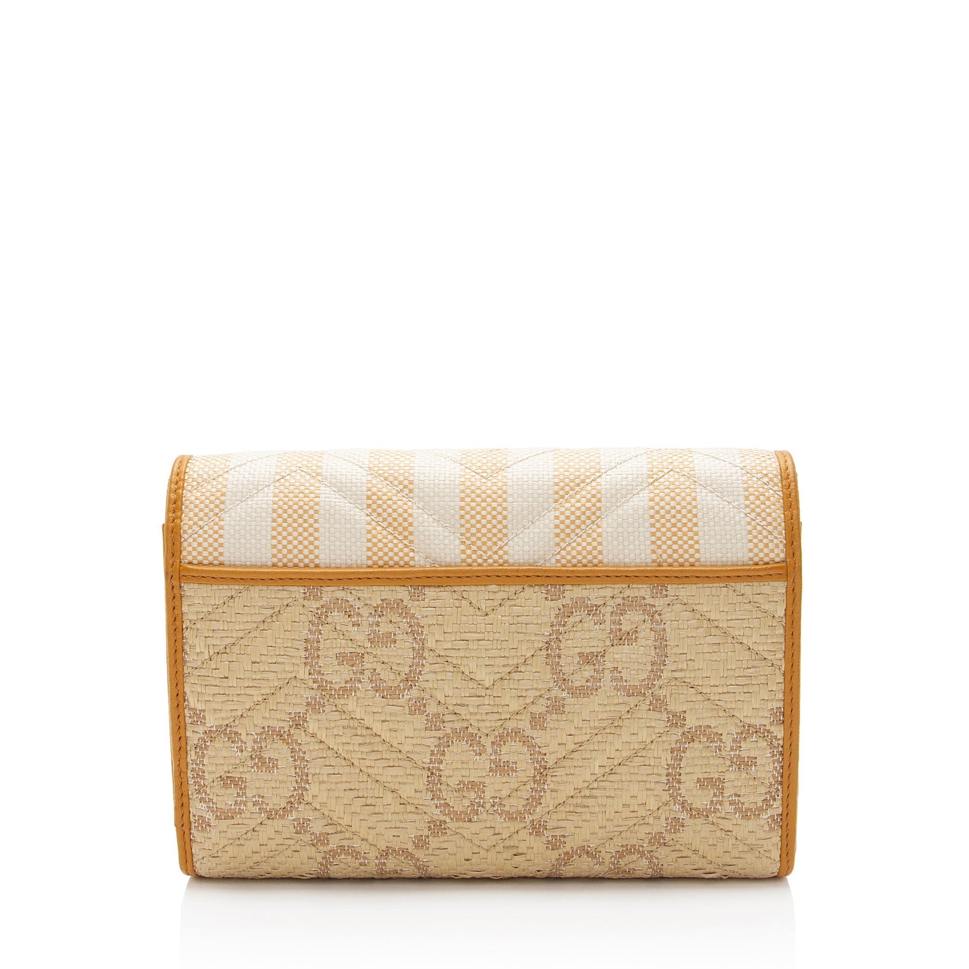 Gucci GG Marmont Wallet on Chain Matelasse Leather Raffia Brown Crossbody Bag Shf Wvhz6A