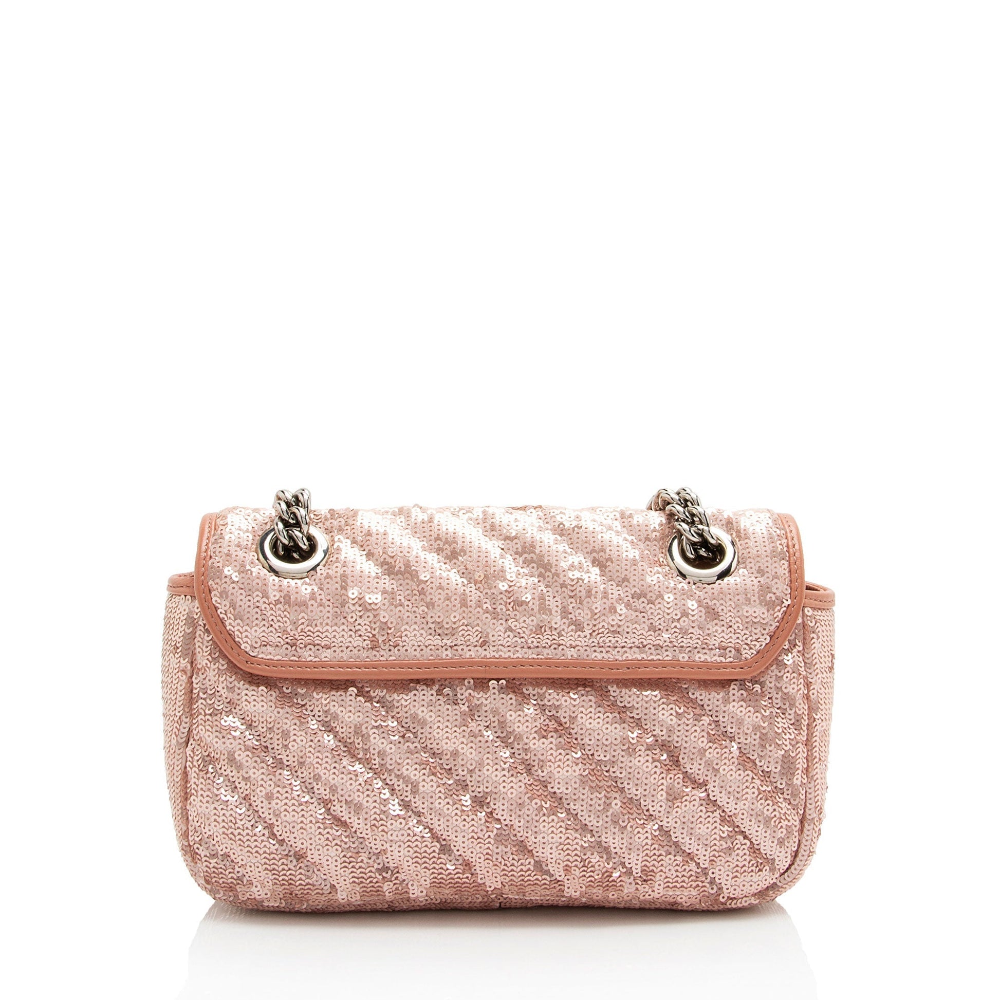 Gucci Sequin GG Marmont Flap Matelasse Leather Pink Mini Crossbody Bag