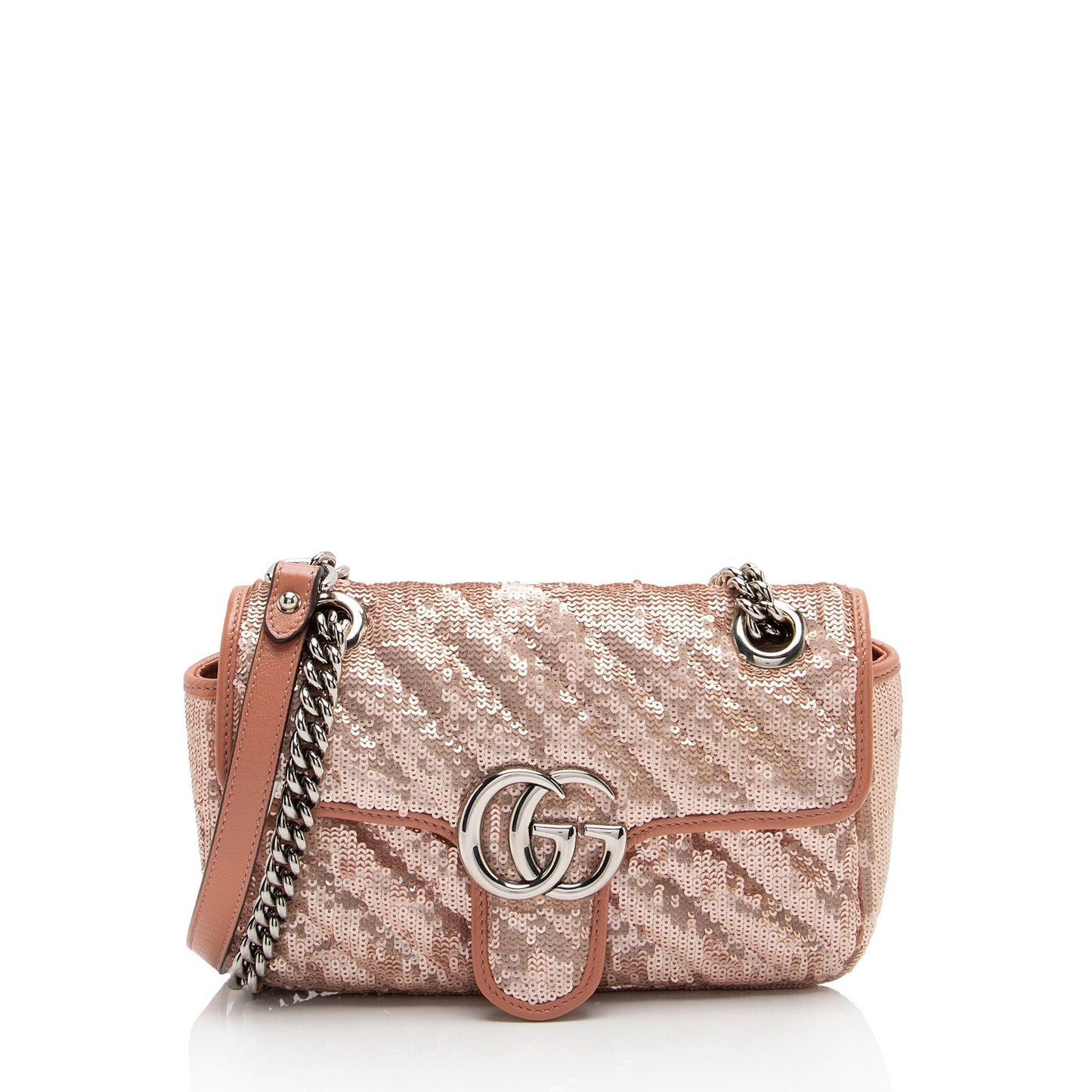 Gucci Sequin GG Marmont Flap Matelasse Leather Pink Mini Crossbody Bag