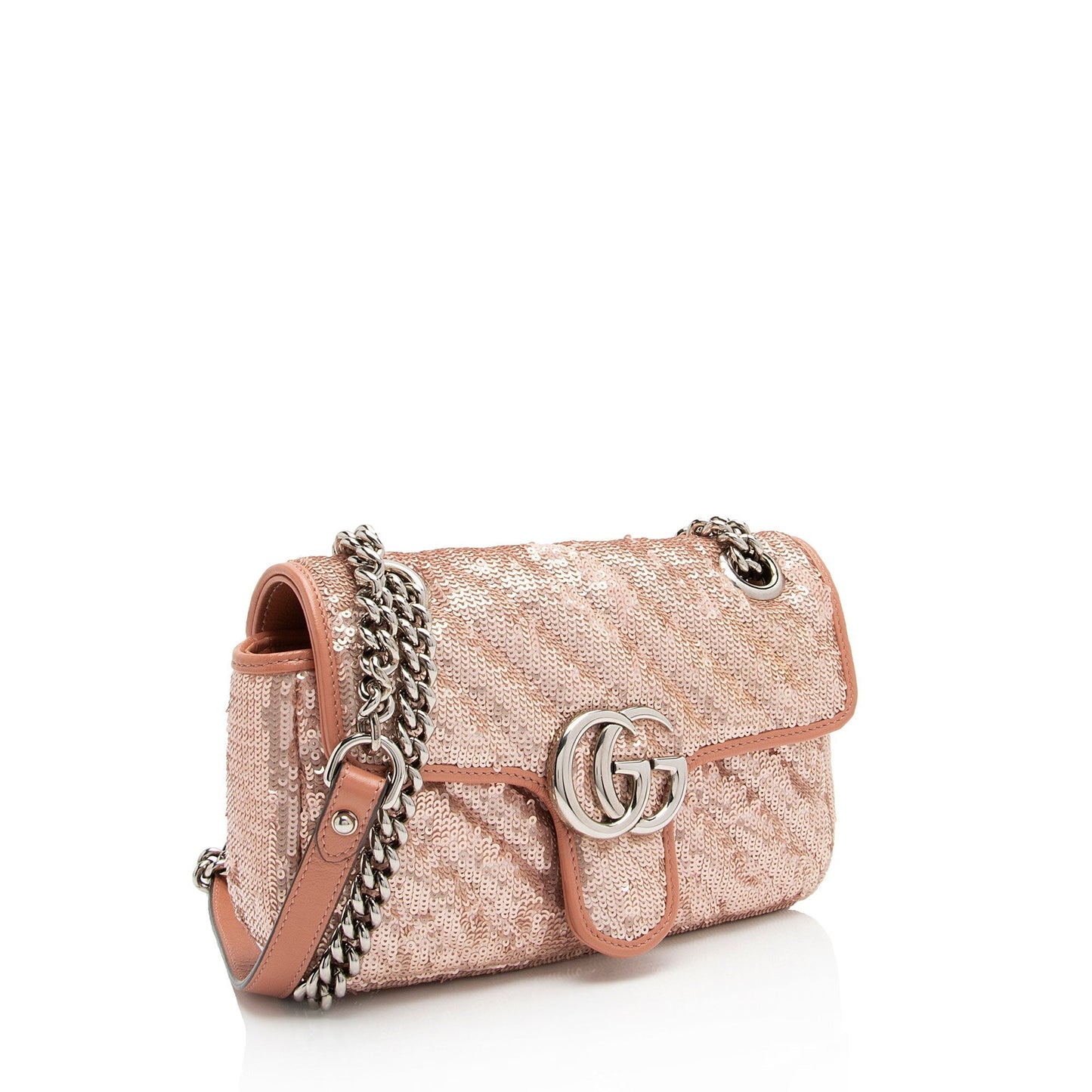 Gucci Sequin GG Marmont Flap Matelasse Leather Pink Mini Crossbody Bag