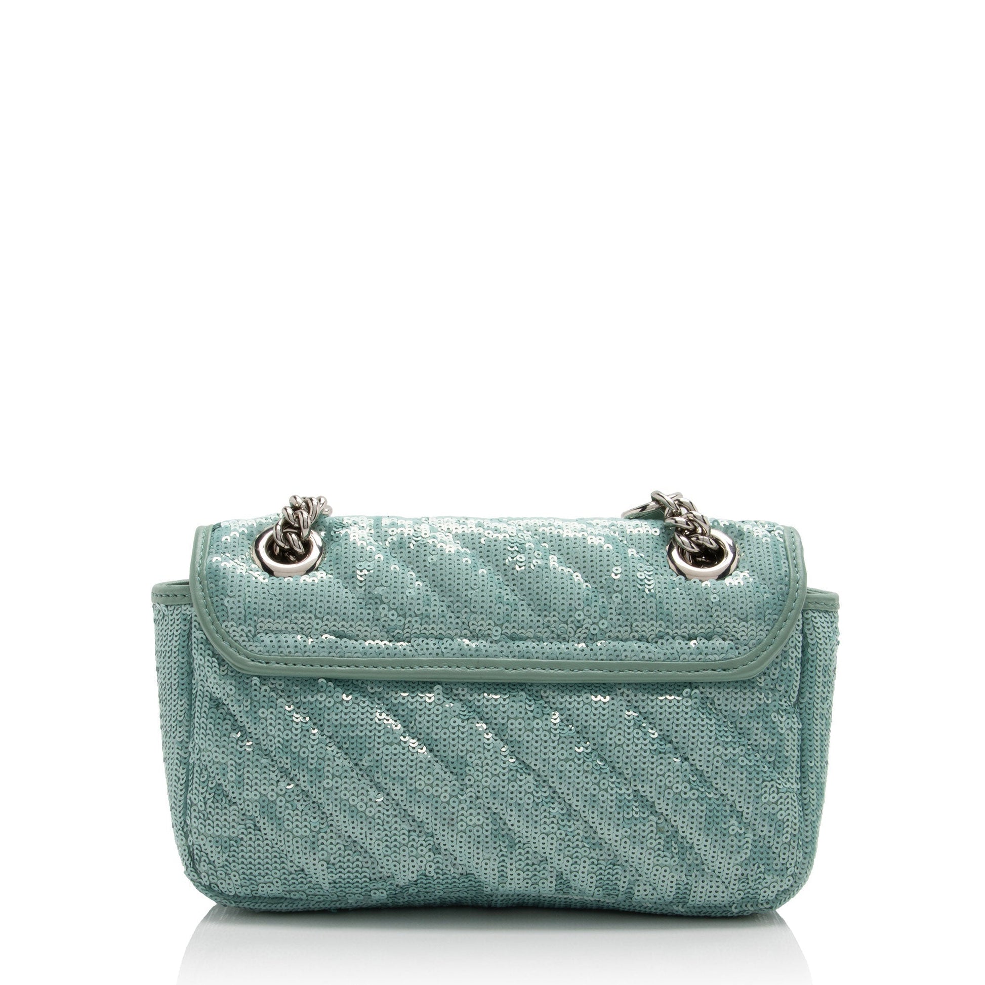 Gucci Sequin GG Marmont Flap SHF-09pAUc Matelasse Leather Green Mini Crossbody Bag