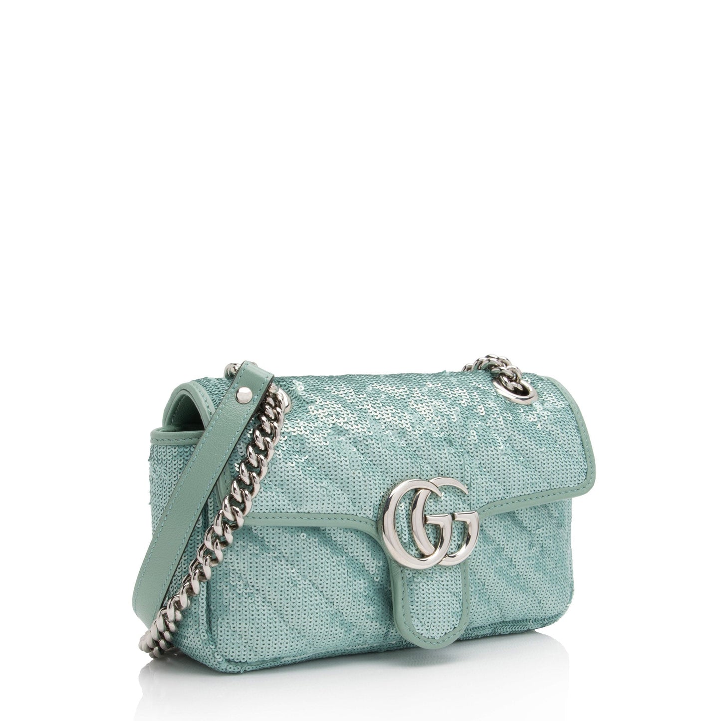 Gucci Sequin GG Marmont Flap SHF-09pAUc Matelasse Leather Green Mini Crossbody Bag