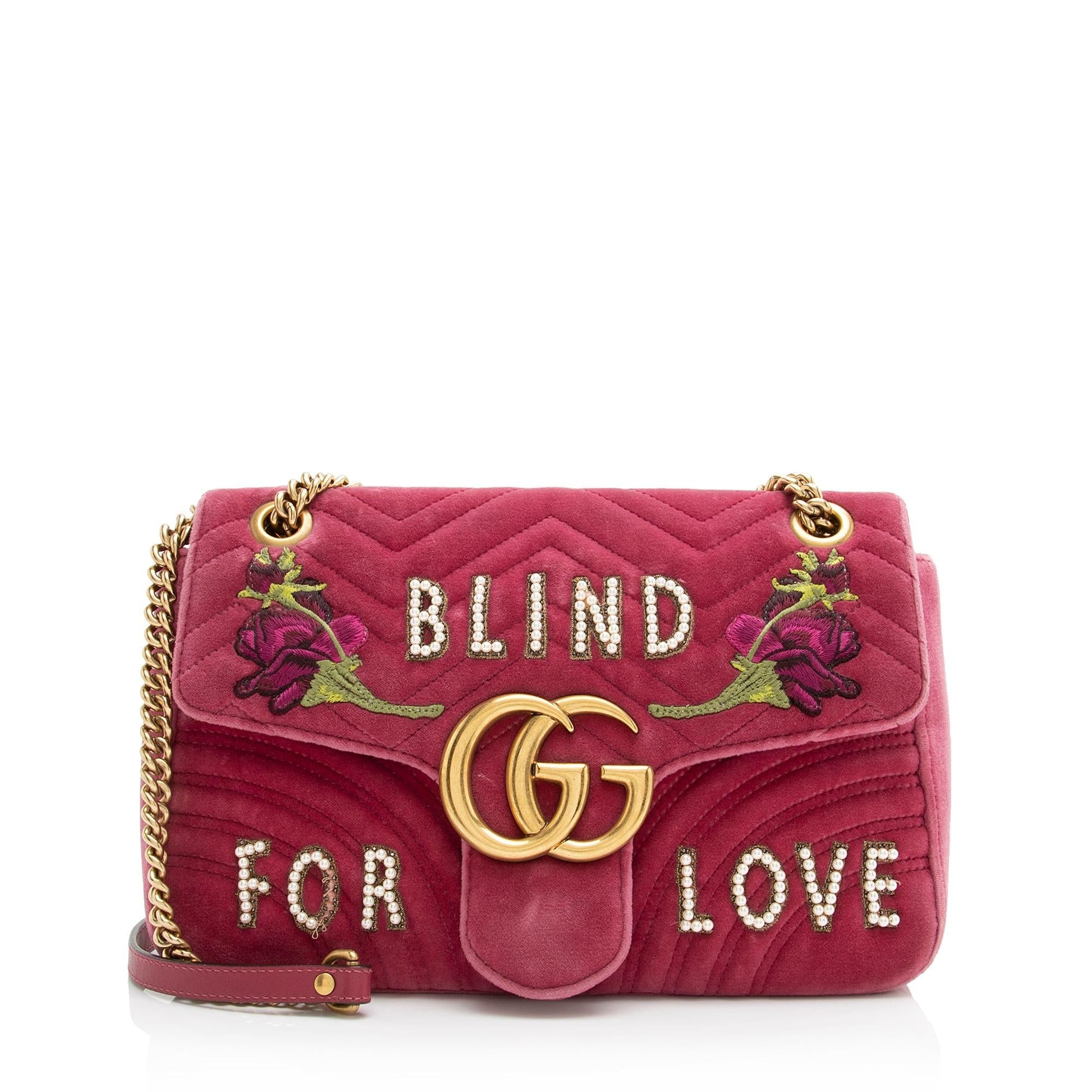 Gucci Velvet Embroidered Blind Love GG Matelasse Leather Pink Medium Crossbody Bag