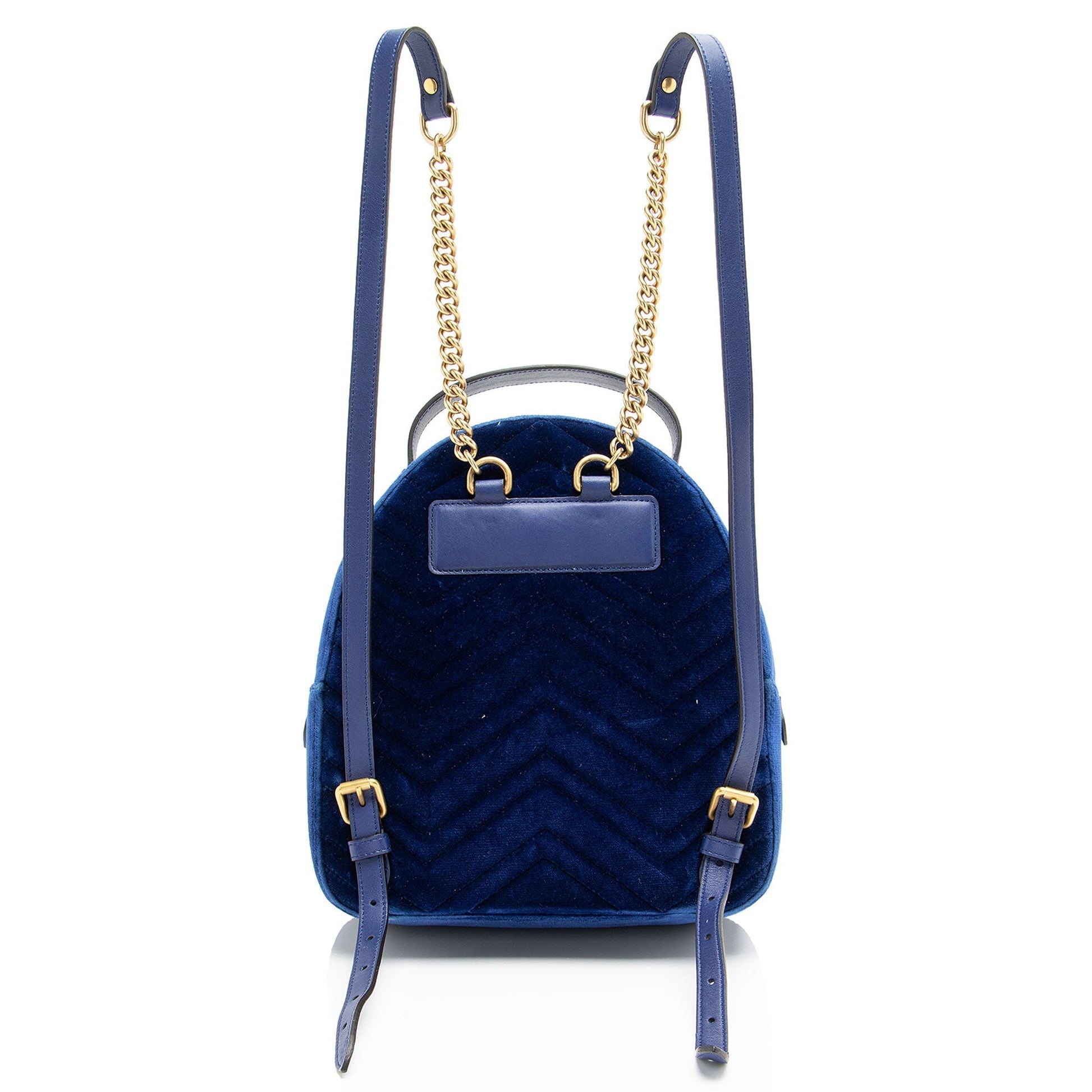 Gucci Velvet GG Marmont Backpack Matelasse Leather Blue Shoulder Bag