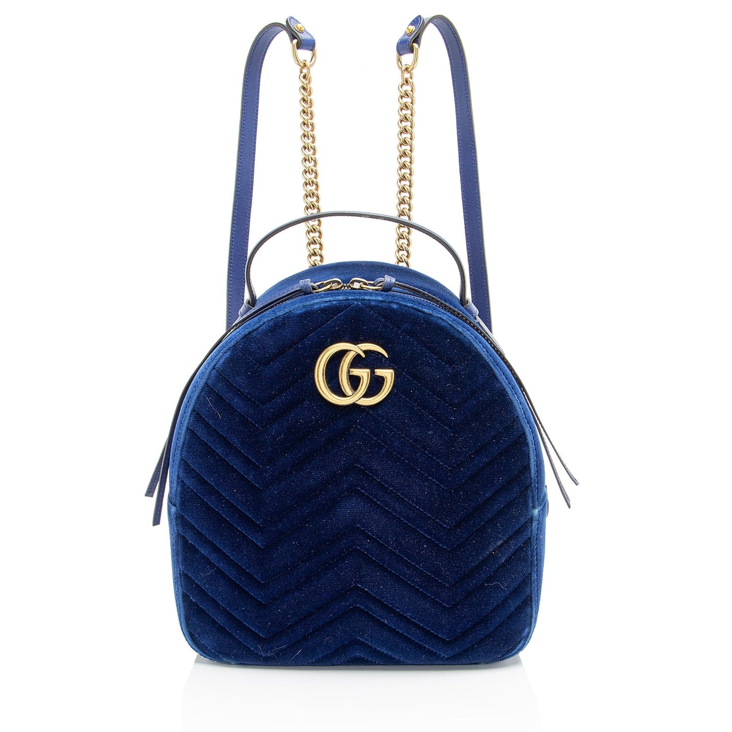 Gucci Velvet GG Marmont Backpack Matelasse Leather Blue Shoulder Bag