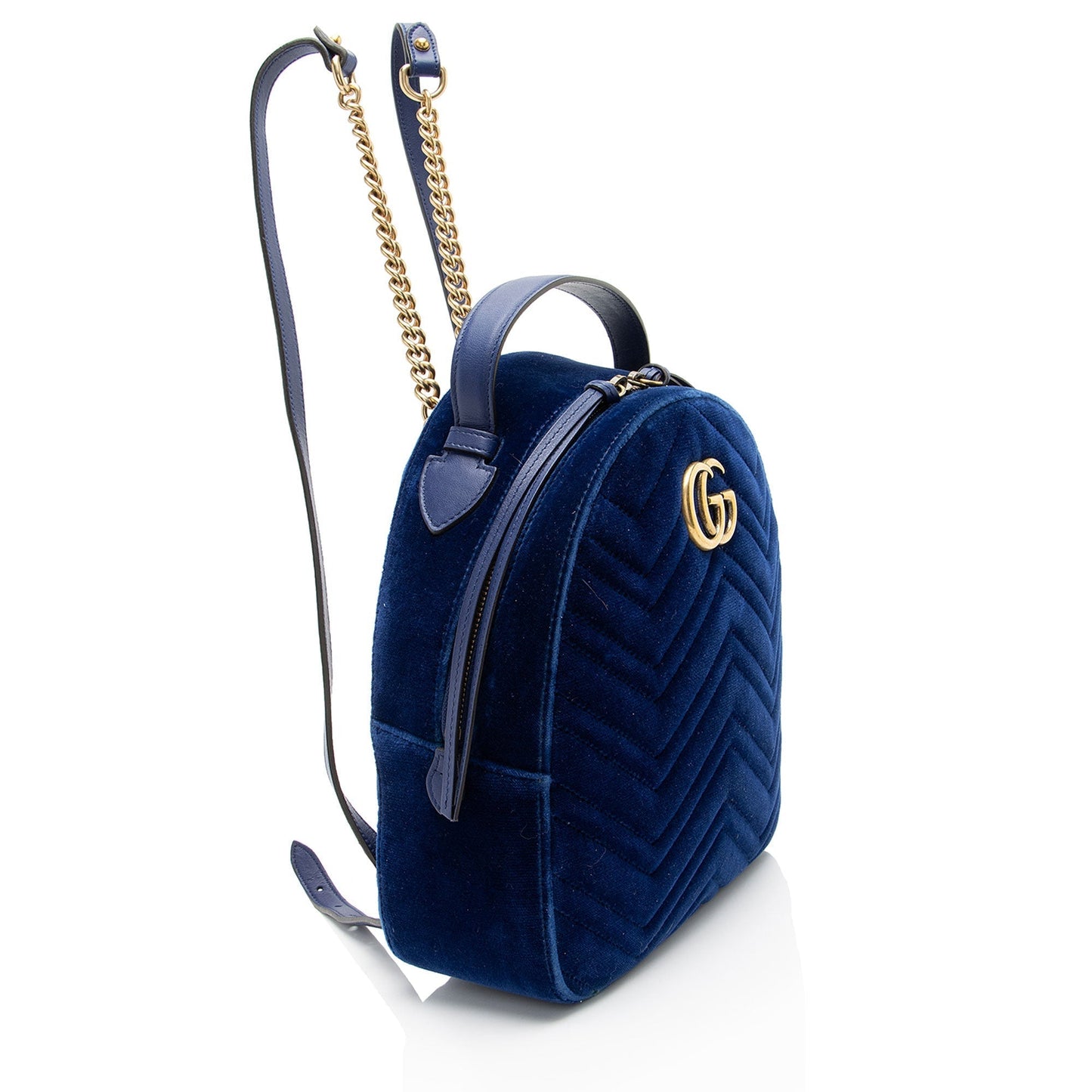 Gucci Velvet GG Marmont Backpack Matelasse Leather Blue Shoulder Bag