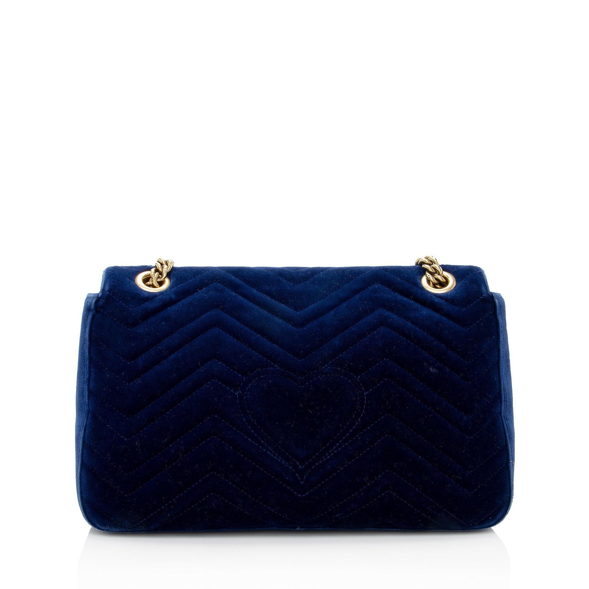 Gucci Velvet GG Marmont SHF Matelasse Leather Blue Medium Crossbody Bag