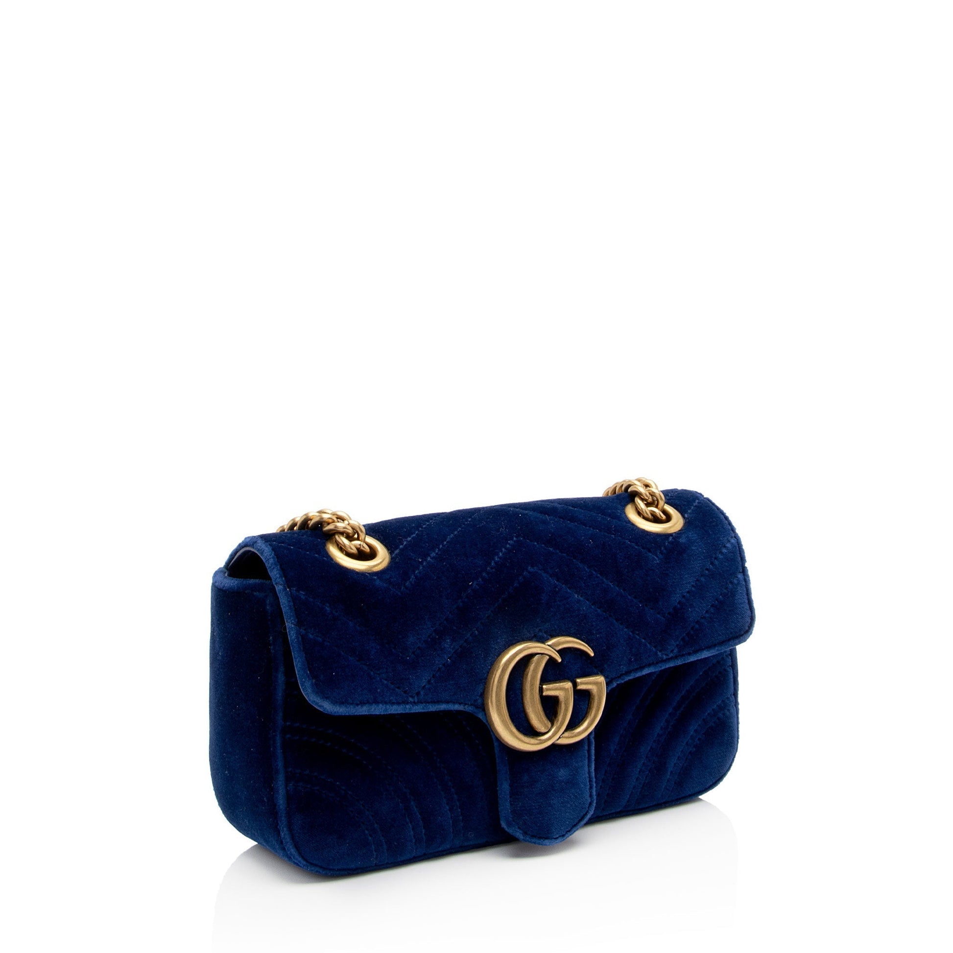 Gucci Velvet GG Marmont Flap SHF-YOfJ5m Matelasse Leather Blue Mini Crossbody Bag