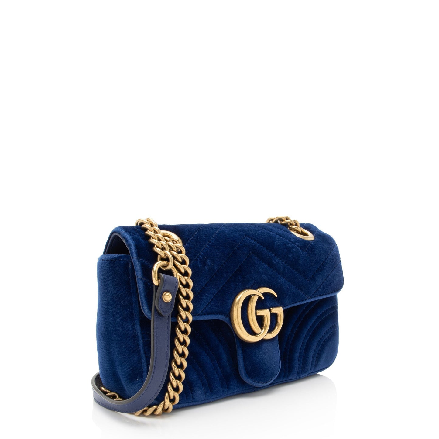 Gucci Velvet GG Marmont Flap SHF-PWuxDi Matelasse Leather Blue Mini Crossbody Bag