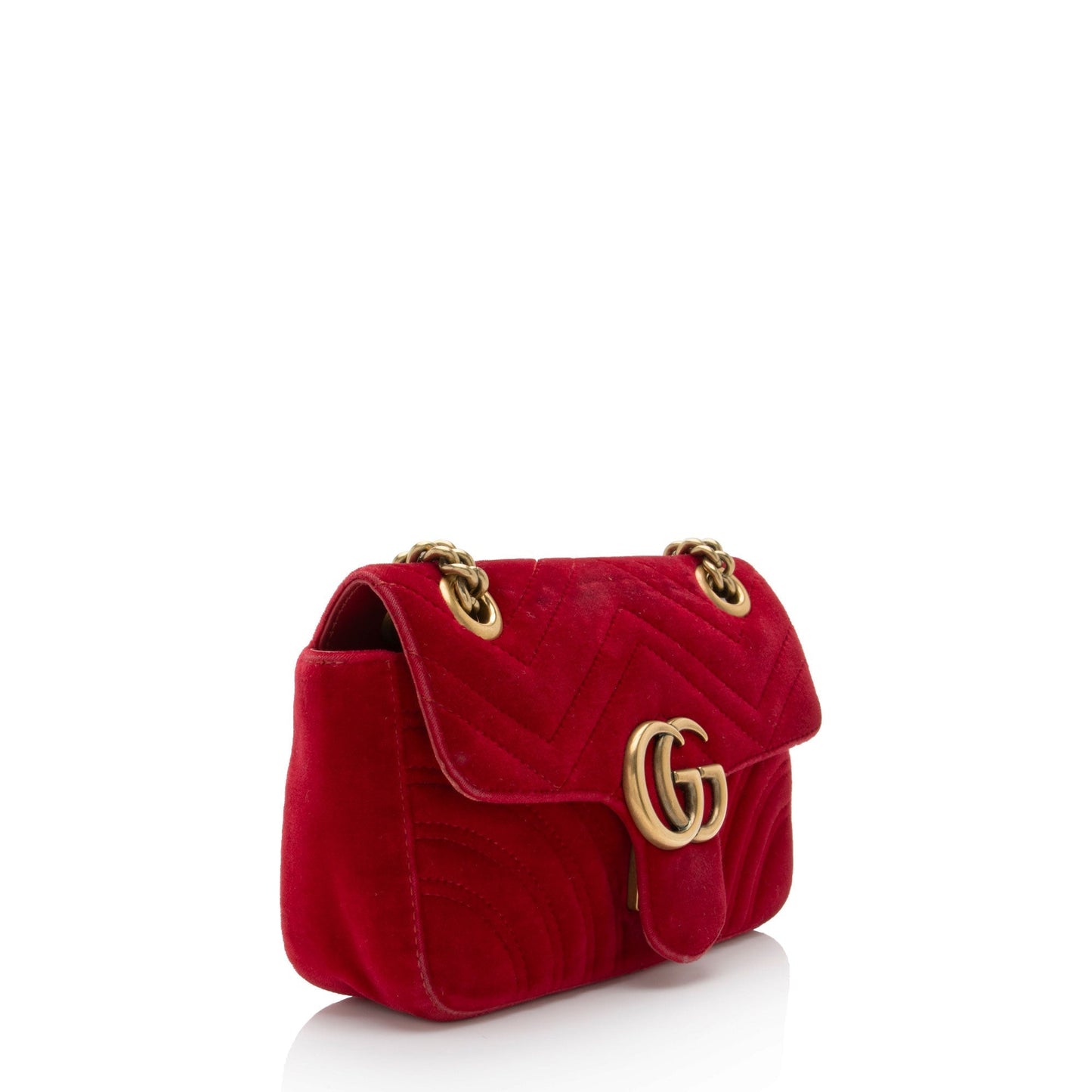 Gucci Velvet GG Marmont Flap SHF-RvBmGH Matelasse Leather Red Mini Crossbody Bag
