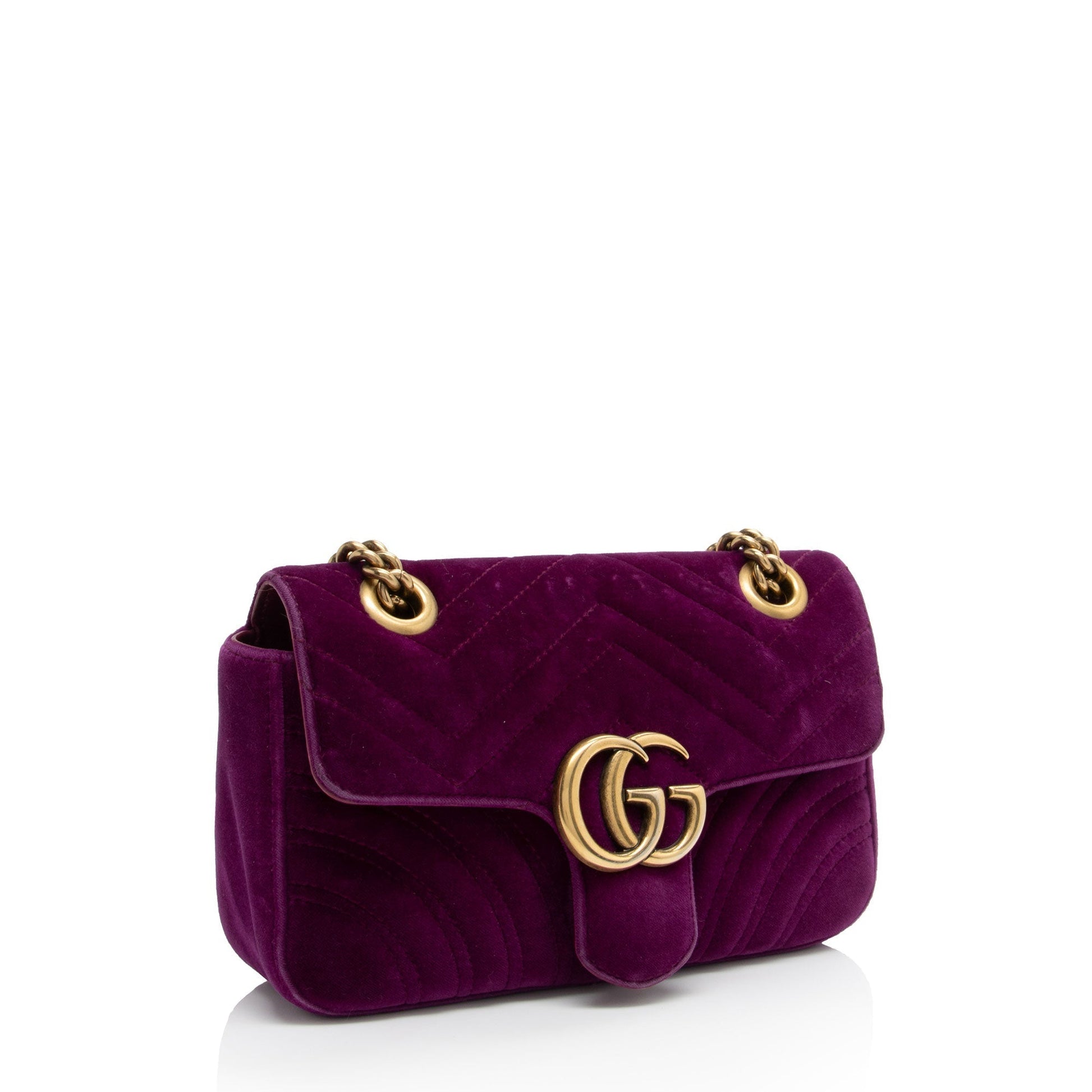 Gucci Velvet GG Marmont SHF-dH4gBl Matelasse Leather Mini Flap Crossbody Bag