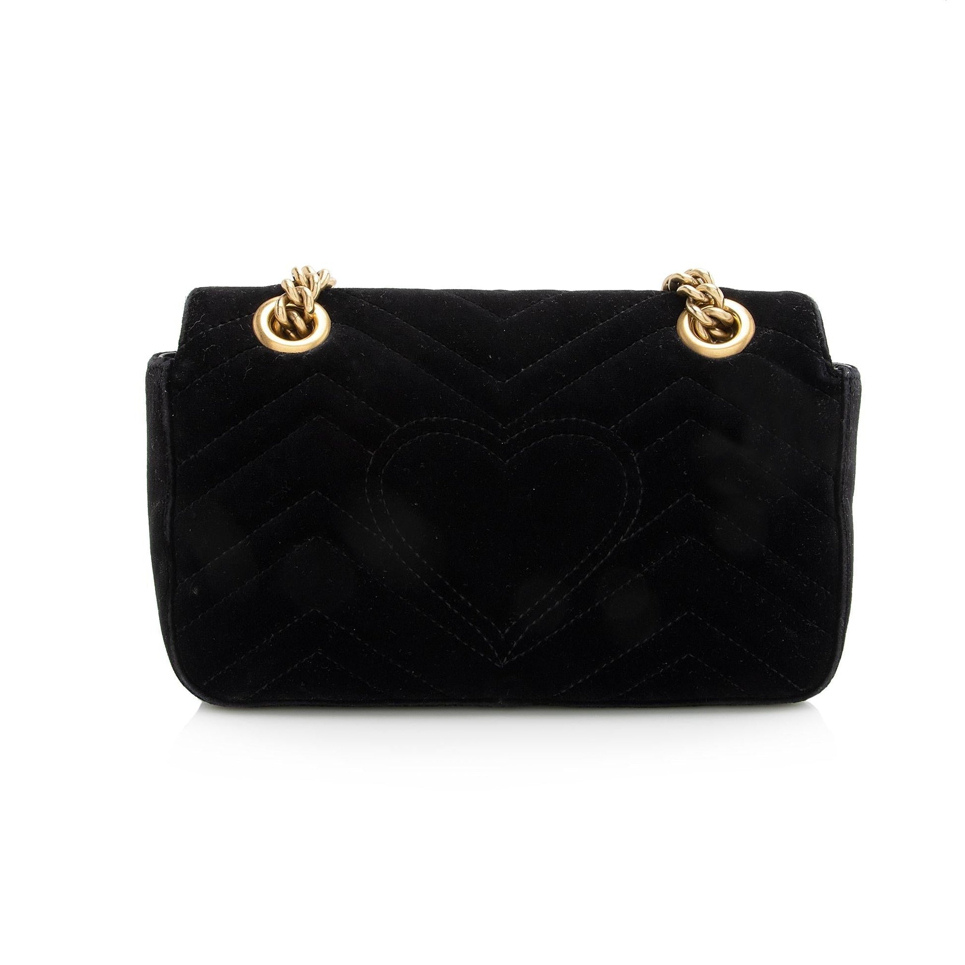 Gucci Velvet GG Marmont SHF Matelasse Leather Black Mini Crossbody Bag