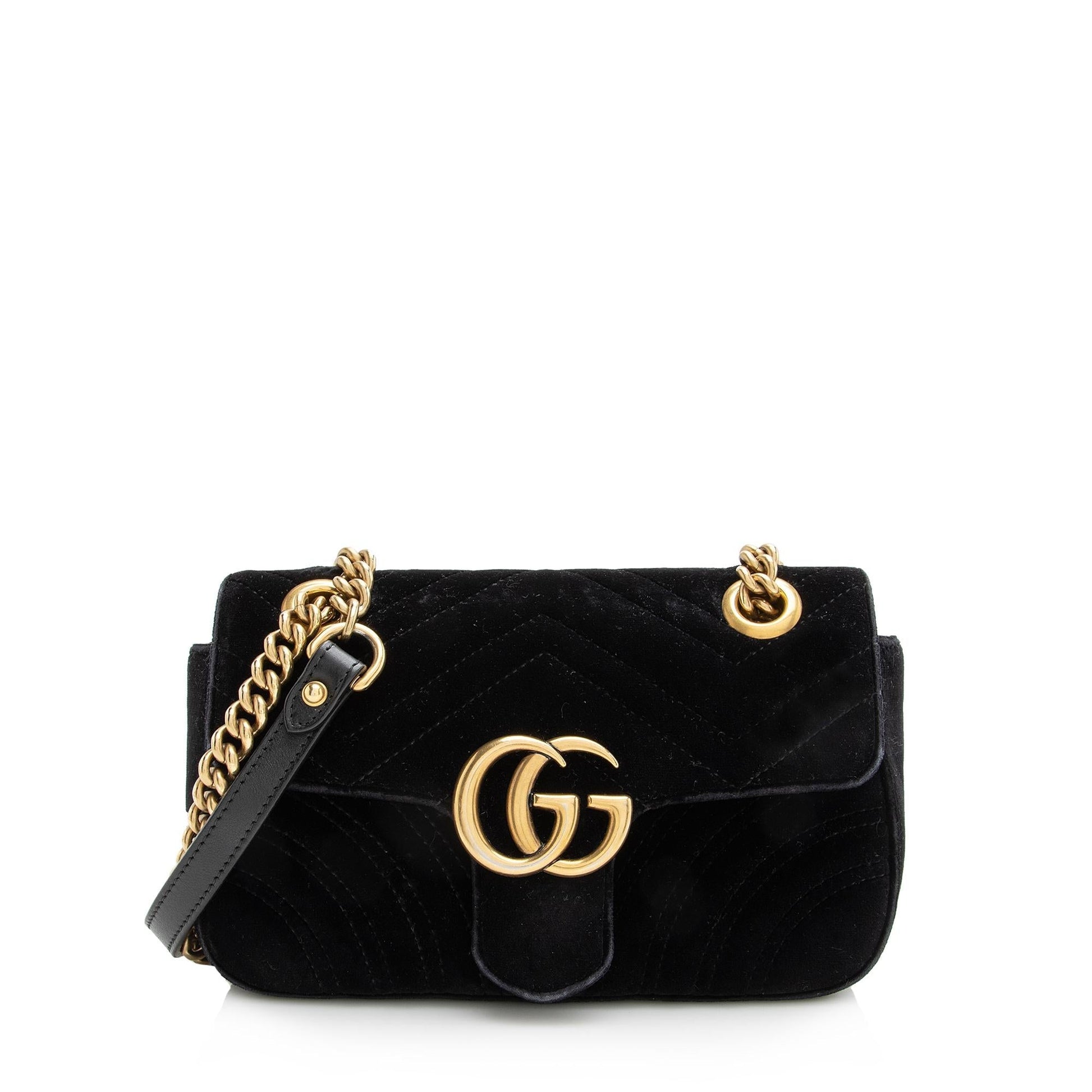 Gucci Velvet GG Marmont SHF Matelasse Leather Black Mini Crossbody Bag