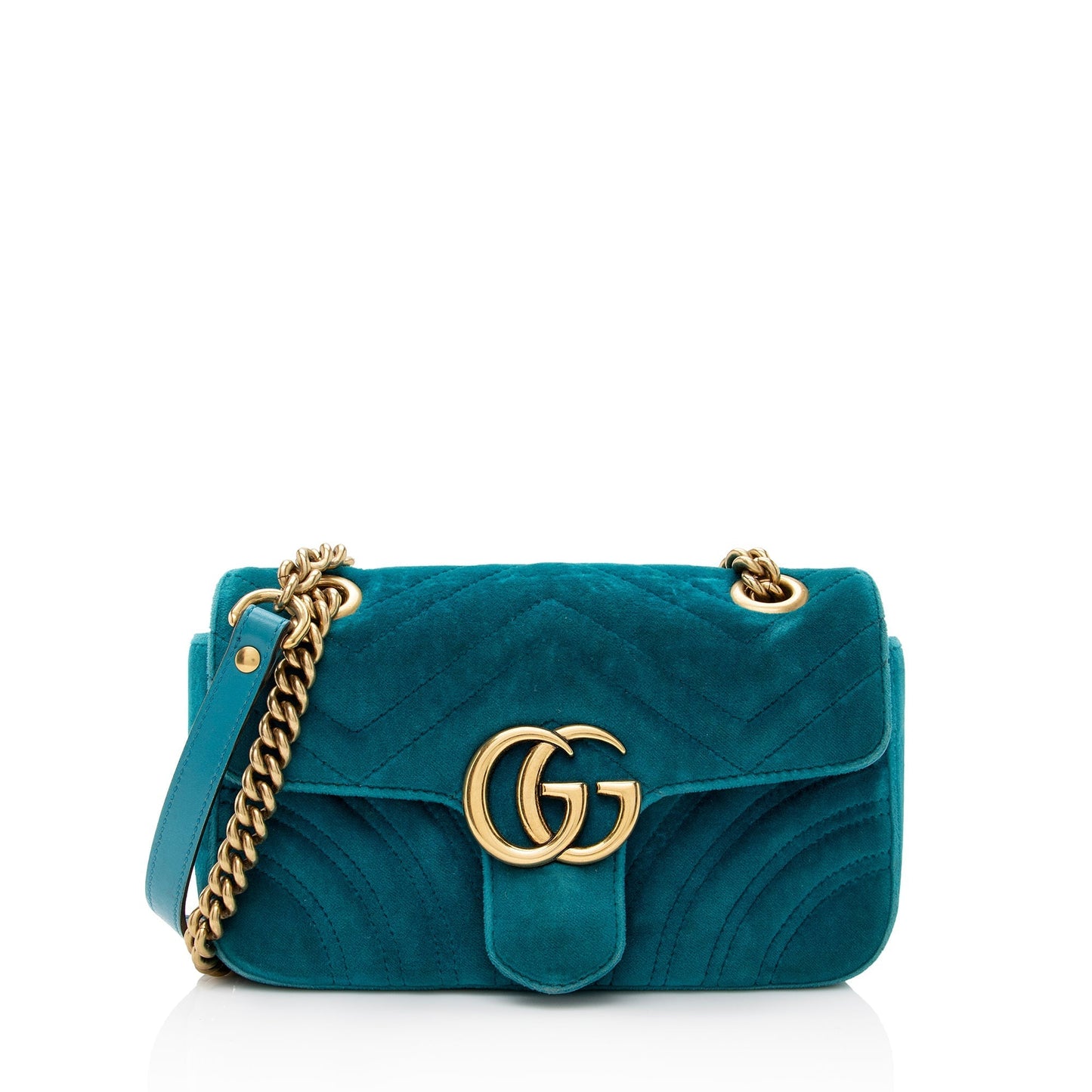 Gucci Velvet GG Marmont SHF Matelasse Leather Blue Mini Crossbody Bag