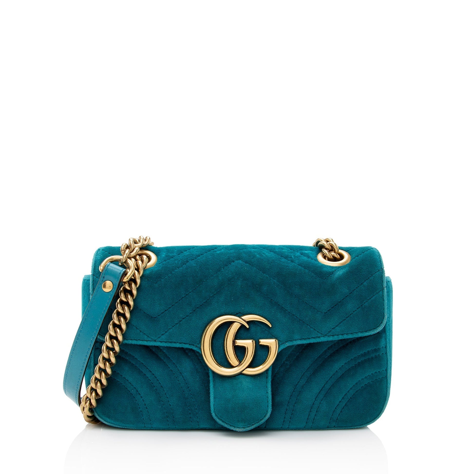 Gucci Velvet GG Marmont SHF Matelasse Leather Blue Mini Crossbody Bag