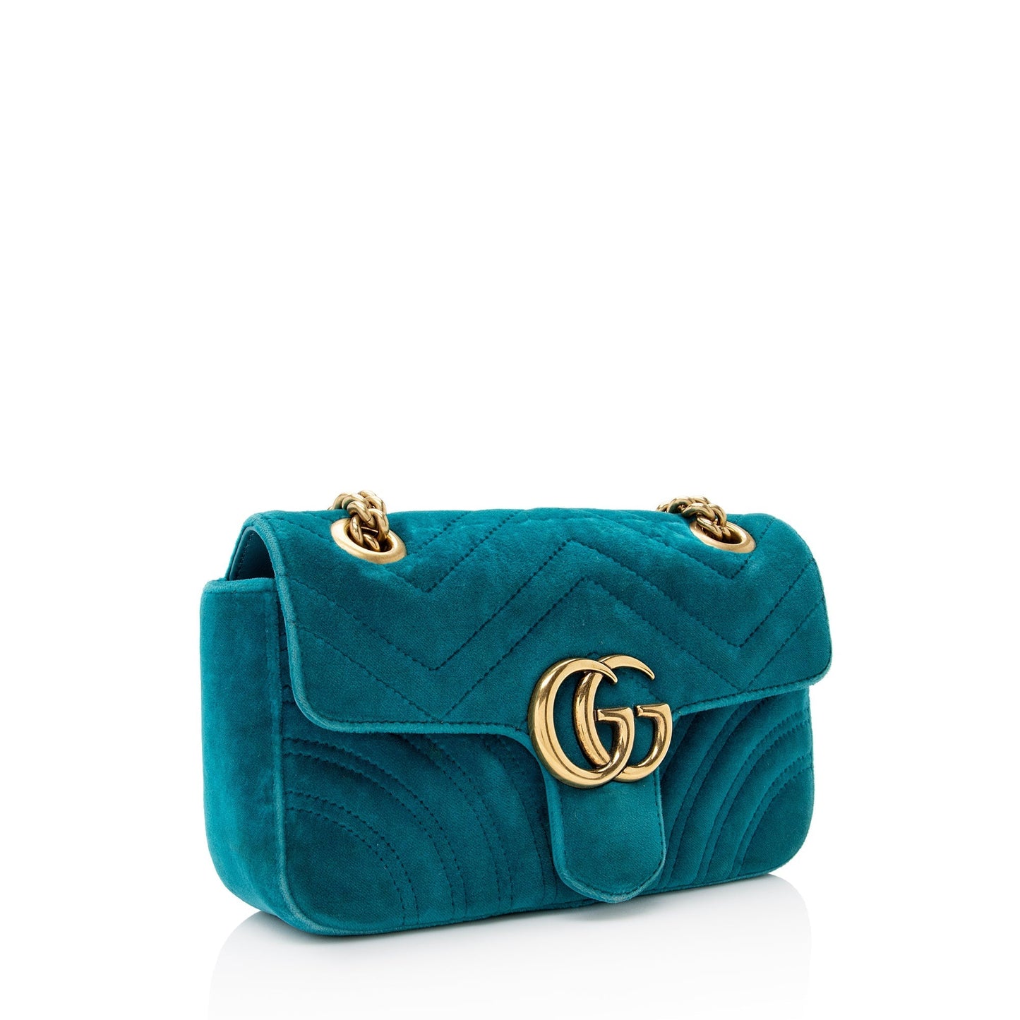 Gucci Velvet GG Marmont SHF Matelasse Leather Blue Mini Crossbody Bag