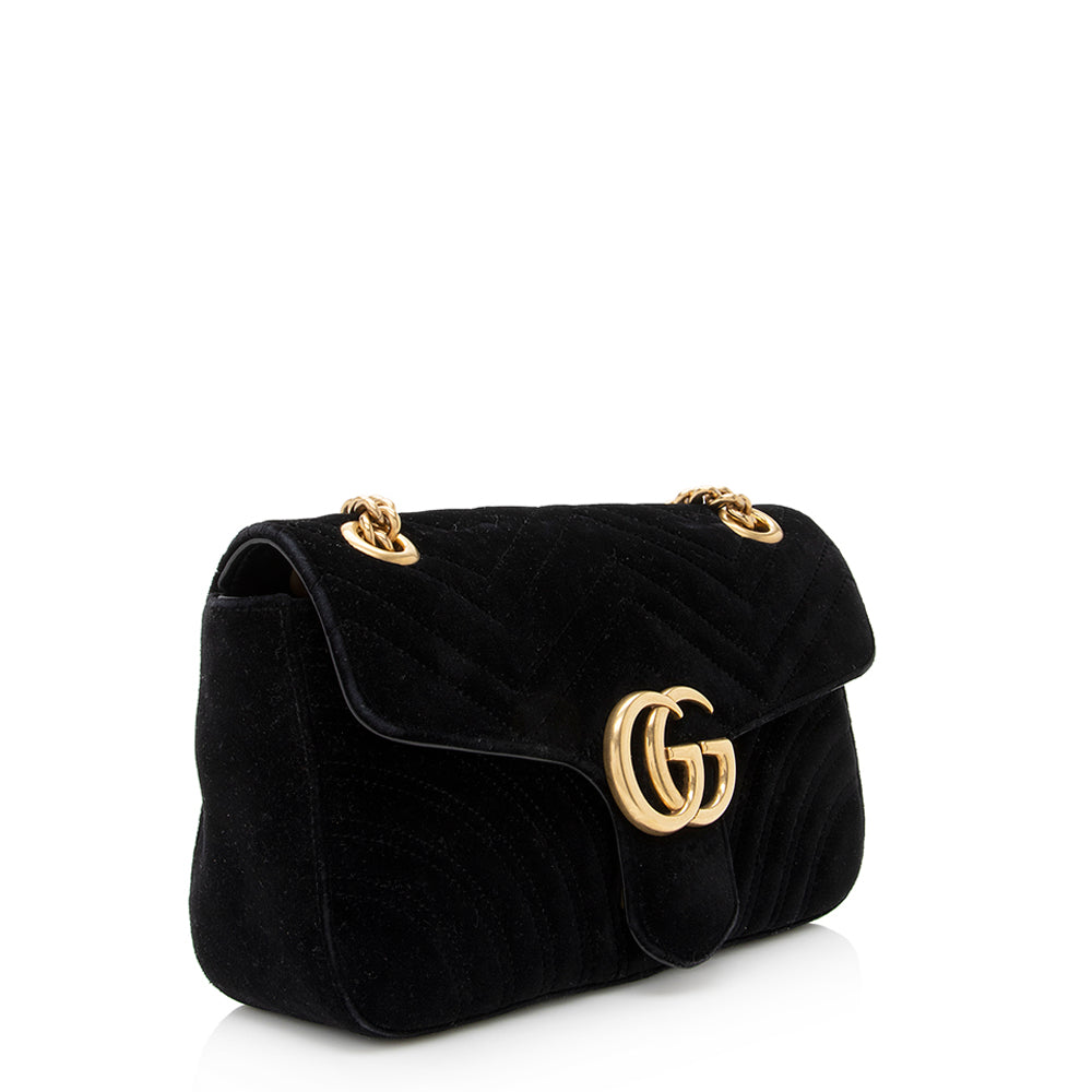 Gucci Velvet GG Marmont SHF Matelasse Black Small Crossbody Bag