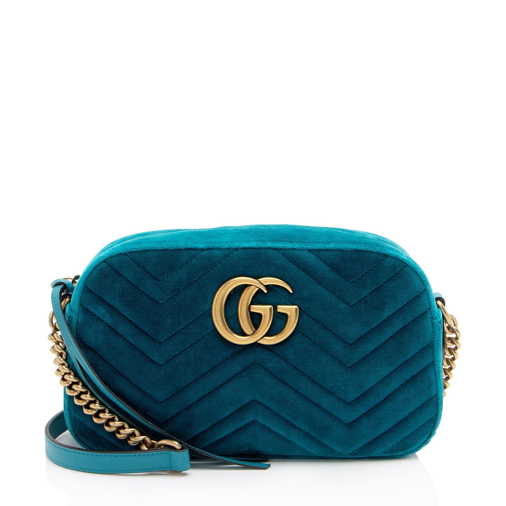 Gucci Velvet GG Marmont SHF-YA81zd Matelasse Leather Blue Small Crossbody Bag