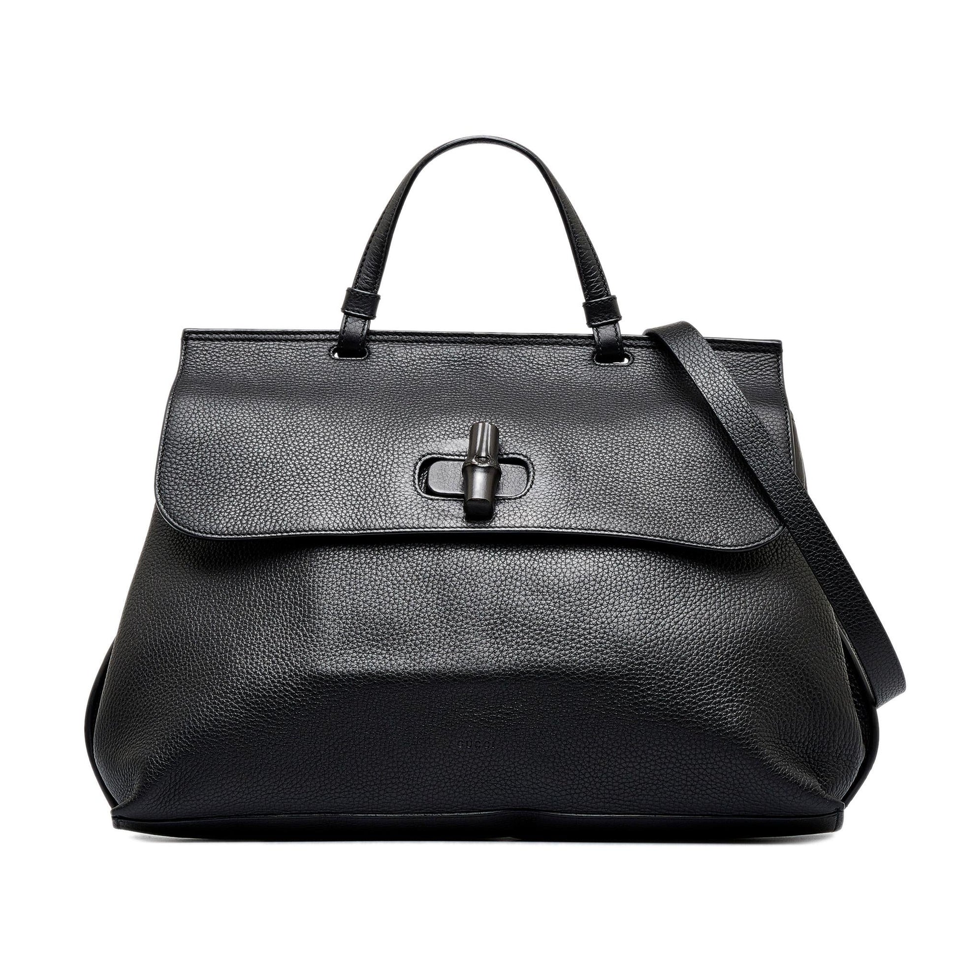 Gucci Bamboo Daily SHG-2MQkJo Calf Black Medium Top Handle Satchel Bag