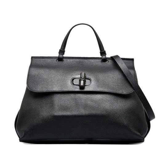 Gucci Bamboo Daily SHG-2MQkJo Calf Black Medium Top Handle Satchel Bag