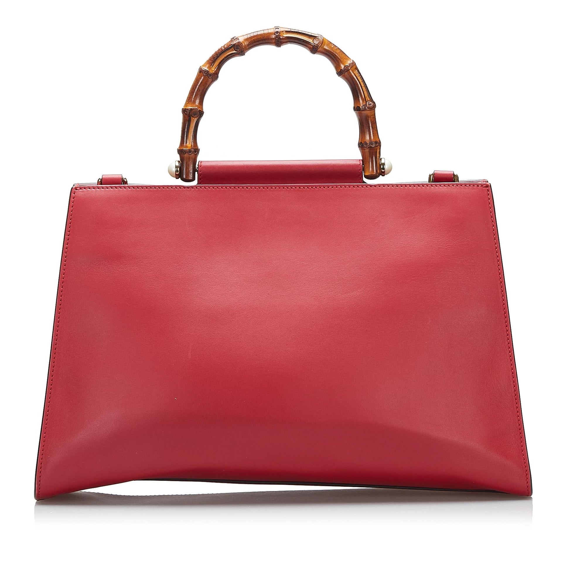 Gucci Bamboo Nymphaea SHG-KCtznf Calf Red Medium Tote Bag