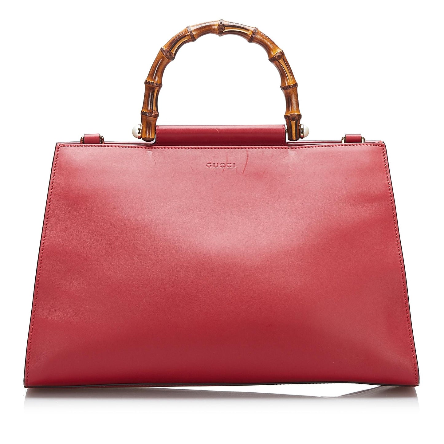 Gucci Bamboo Nymphaea SHG-KCtznf Calf Red Medium Tote Bag