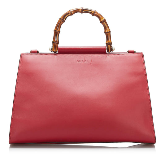 Gucci Bamboo Nymphaea SHG-KCtznf Calf Red Medium Tote Bag