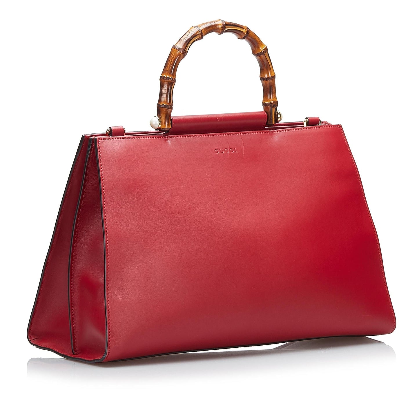 Gucci Bamboo Nymphaea SHG-KCtznf Calf Red Medium Tote Bag