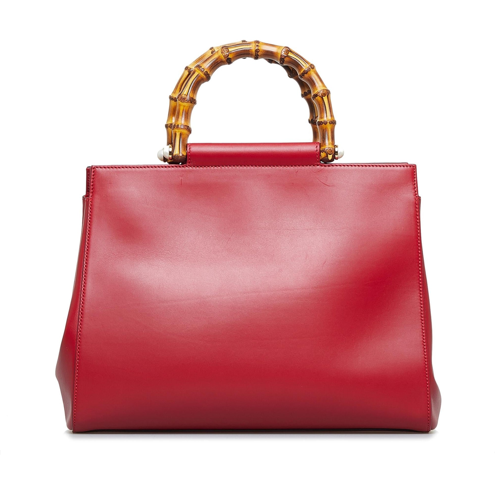 Gucci Bamboo Nymphaea SHG-4eWK2r Calf Red Medium Satchel Bag