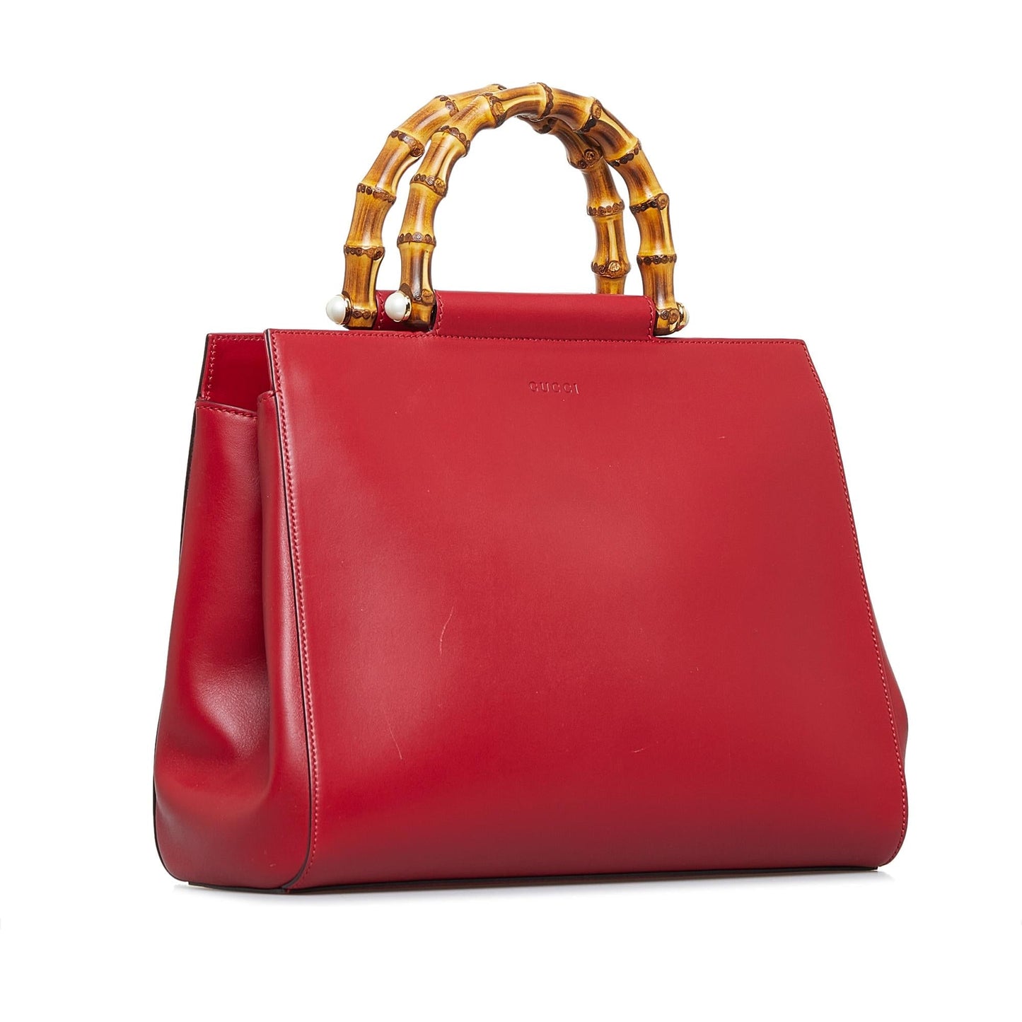 Gucci Bamboo Nymphaea SHG-4eWK2r Calf Red Medium Satchel Bag