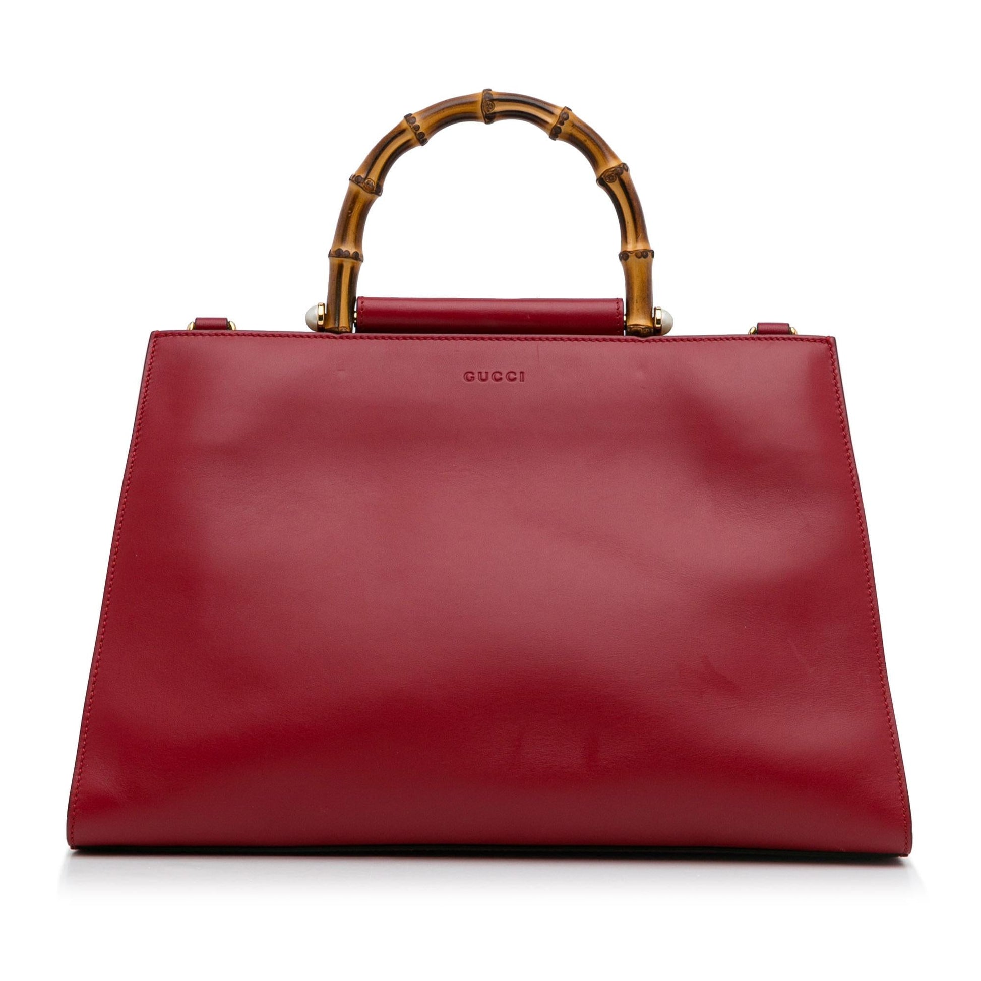 Gucci Bamboo Nymphaea SHG-Vascev Calf Red Medium Satchel Bag