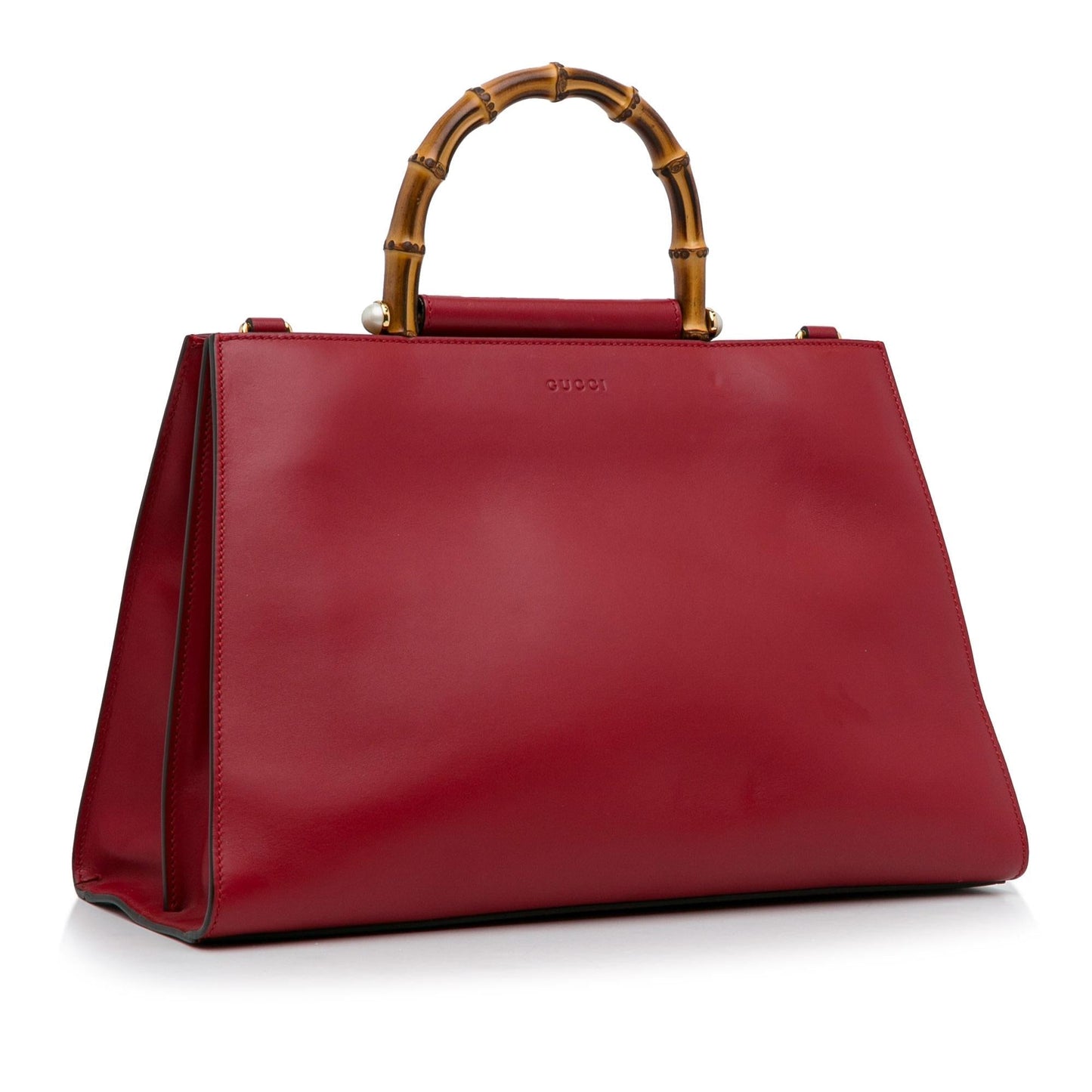 Gucci Bamboo Nymphaea SHG-Vascev Calf Red Medium Satchel Bag