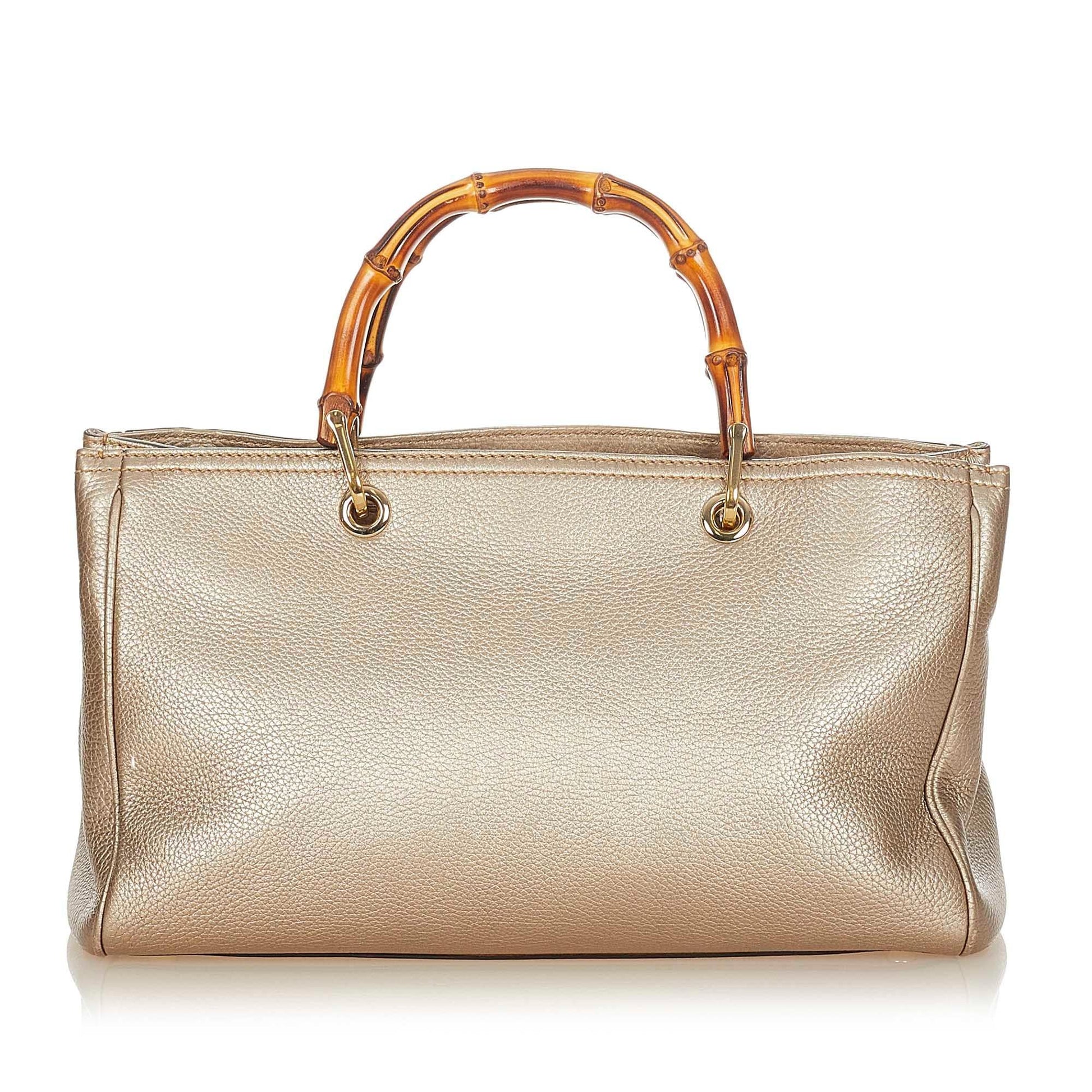 Gucci Bamboo Shopper SHG Leather Calf Silver Medium Satchel Bag
