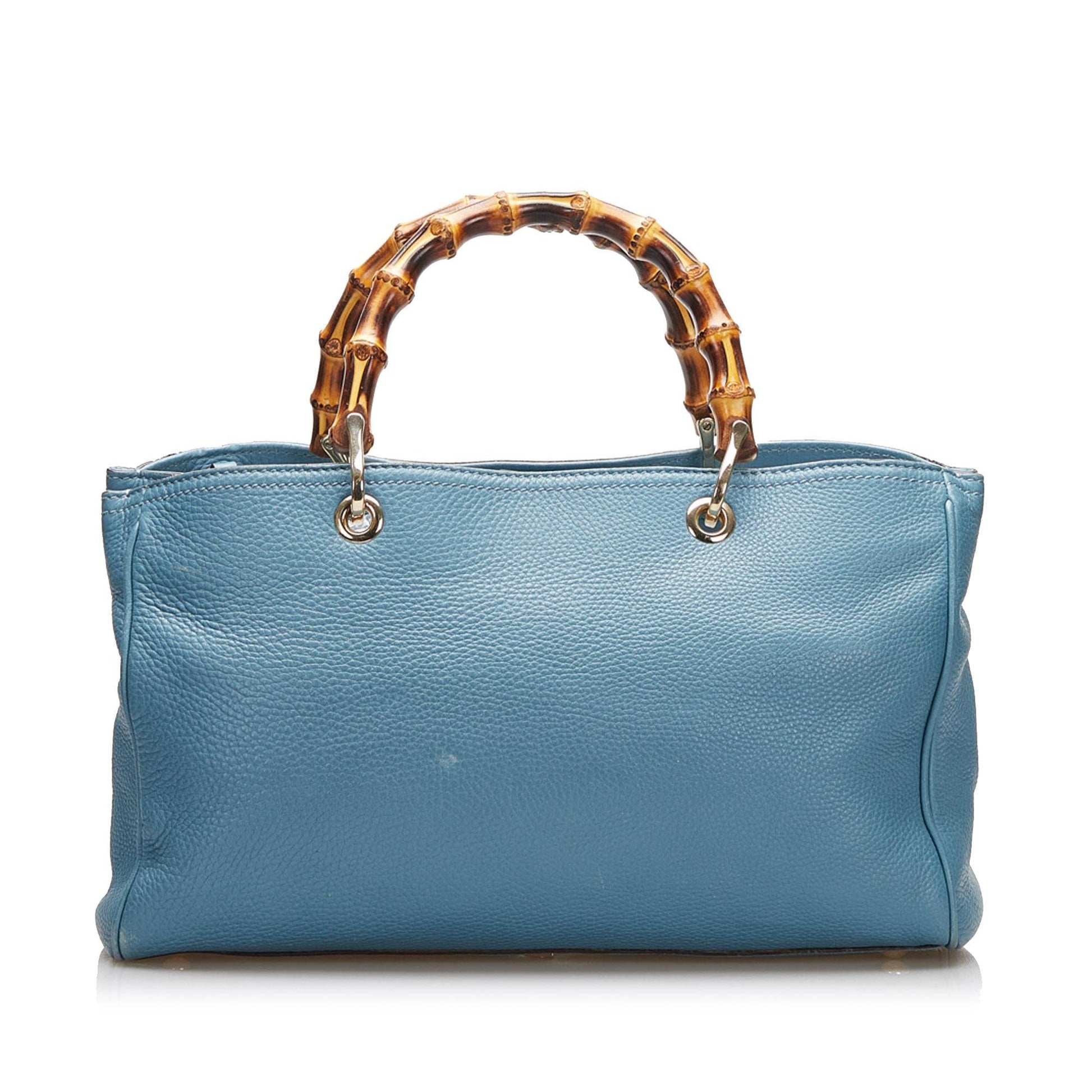 Gucci Bamboo Shopper SHG-HLt8Dt Calf Blue Medium Satchel Bag