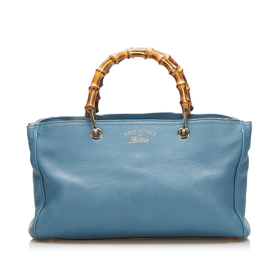 Gucci Bamboo Shopper SHG-HLt8Dt Calf Blue Medium Satchel Bag