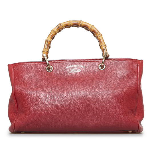 Gucci Bamboo Shopper SHG-4YuUi5 Calf Red Medium Satchel Bag