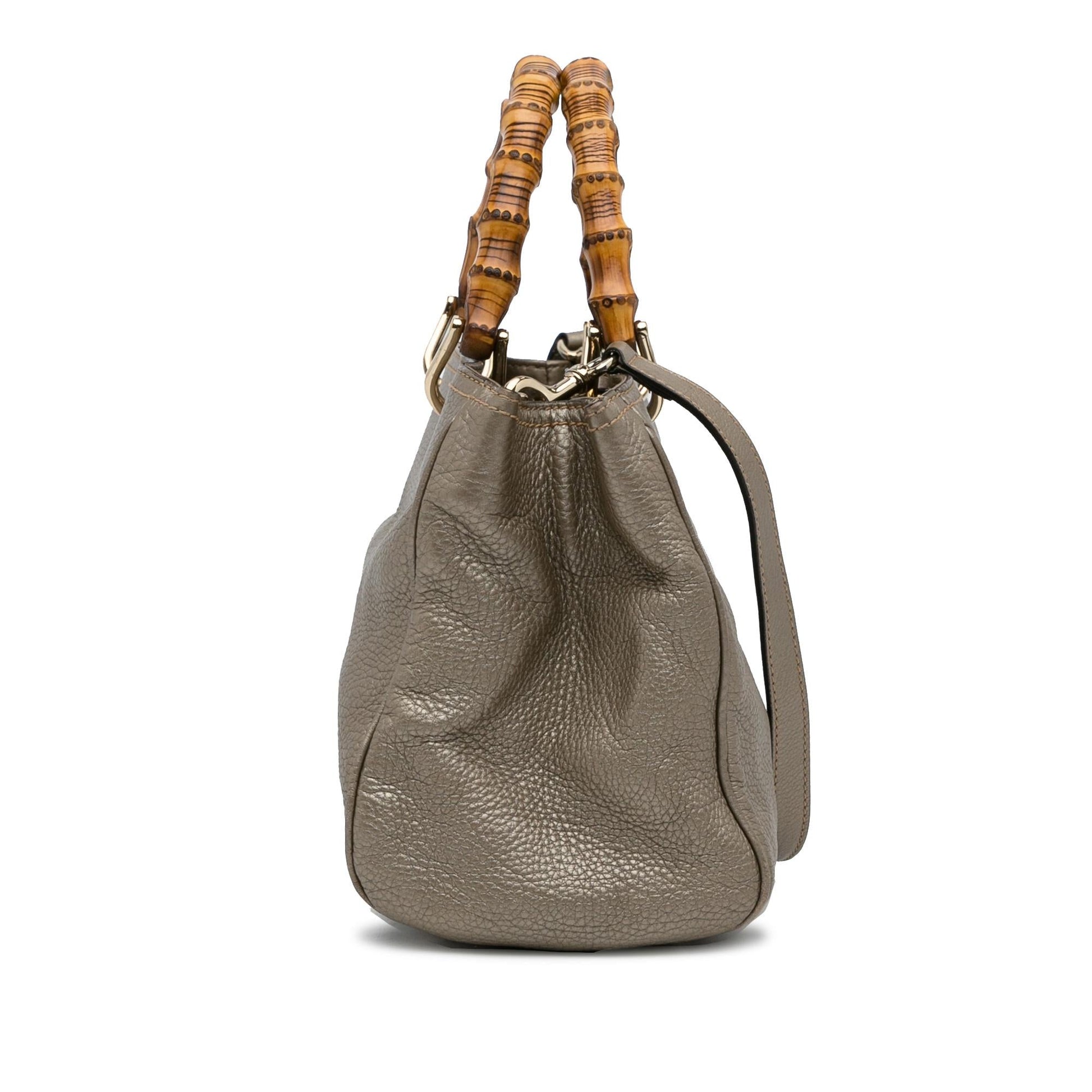 Gucci Bamboo Shopper SHG-Np2Vq9 Calf Grey Medium Satchel Bag