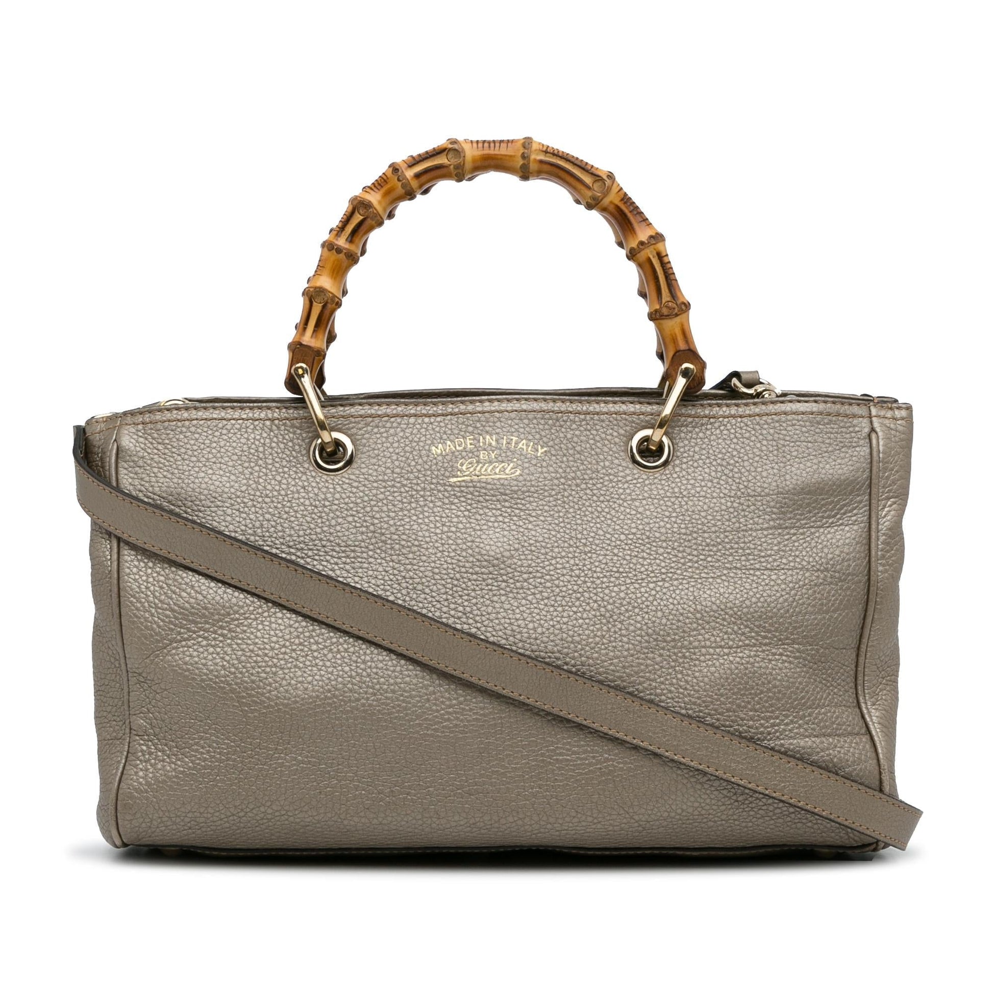 Gucci Bamboo Shopper SHG-Np2Vq9 Calf Grey Medium Satchel Bag