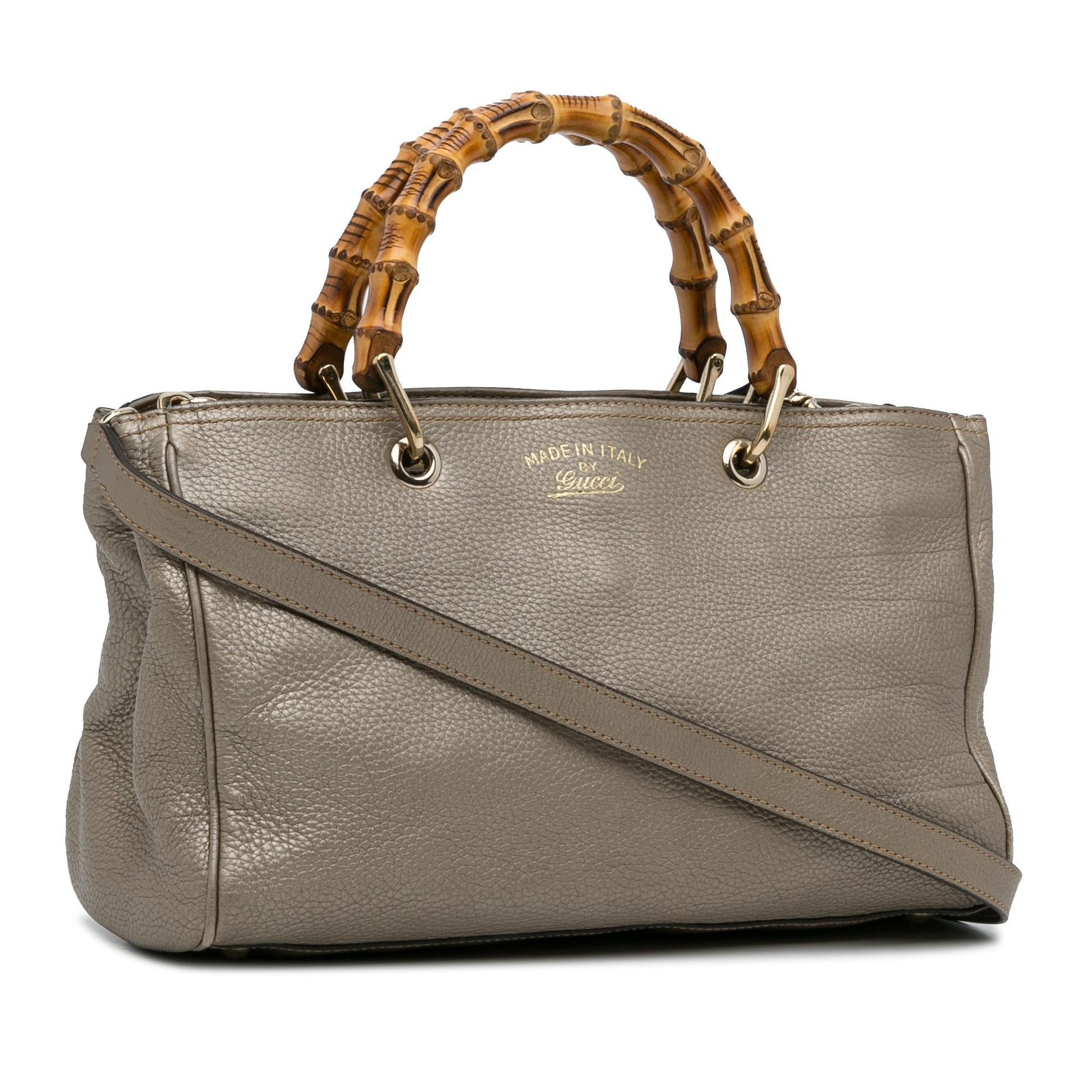 Gucci Bamboo Shopper SHG-Np2Vq9 Calf Grey Medium Satchel Bag