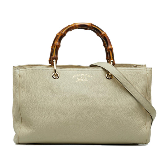 Gucci Bamboo Shopper SHG-ooXar9 Calf White Medium Satchel Bag