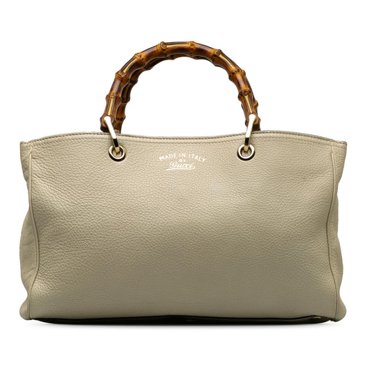 Gucci Bamboo Shopper SHG-w6h1Uh Calf White Medium Satchel Bag