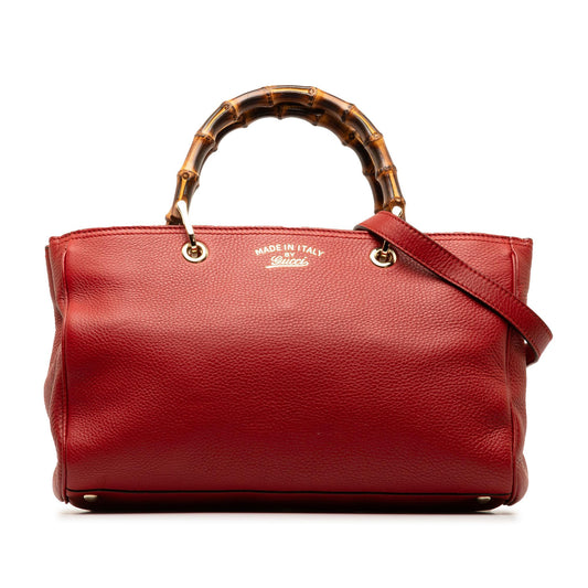 Gucci Bamboo Shopper SHG-V1zuVI Calf Red Medium Satchel Bag