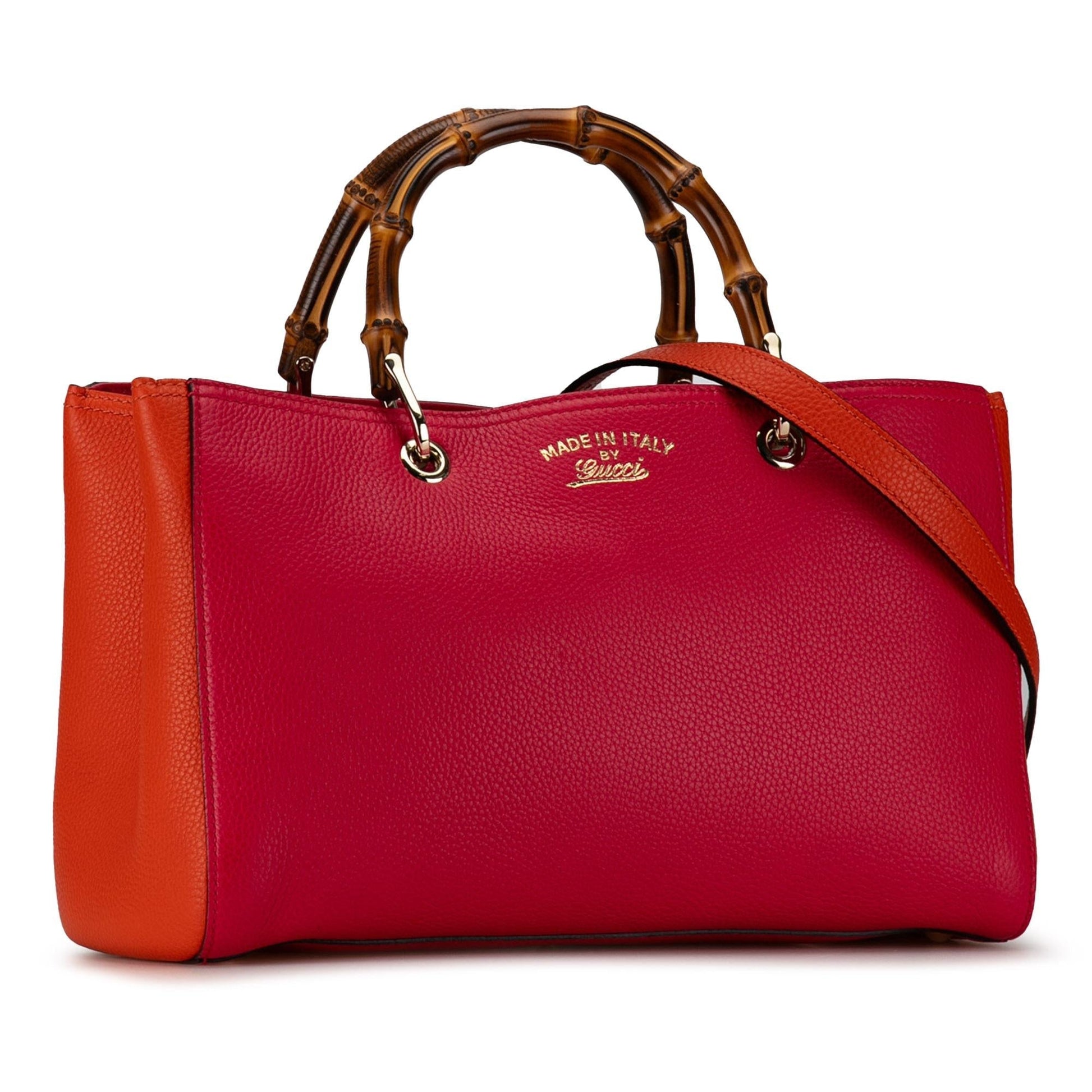Gucci Bicolor Bamboo Shopper SHG-XarzxK Calf Red Orange Medium Satchel Bag
