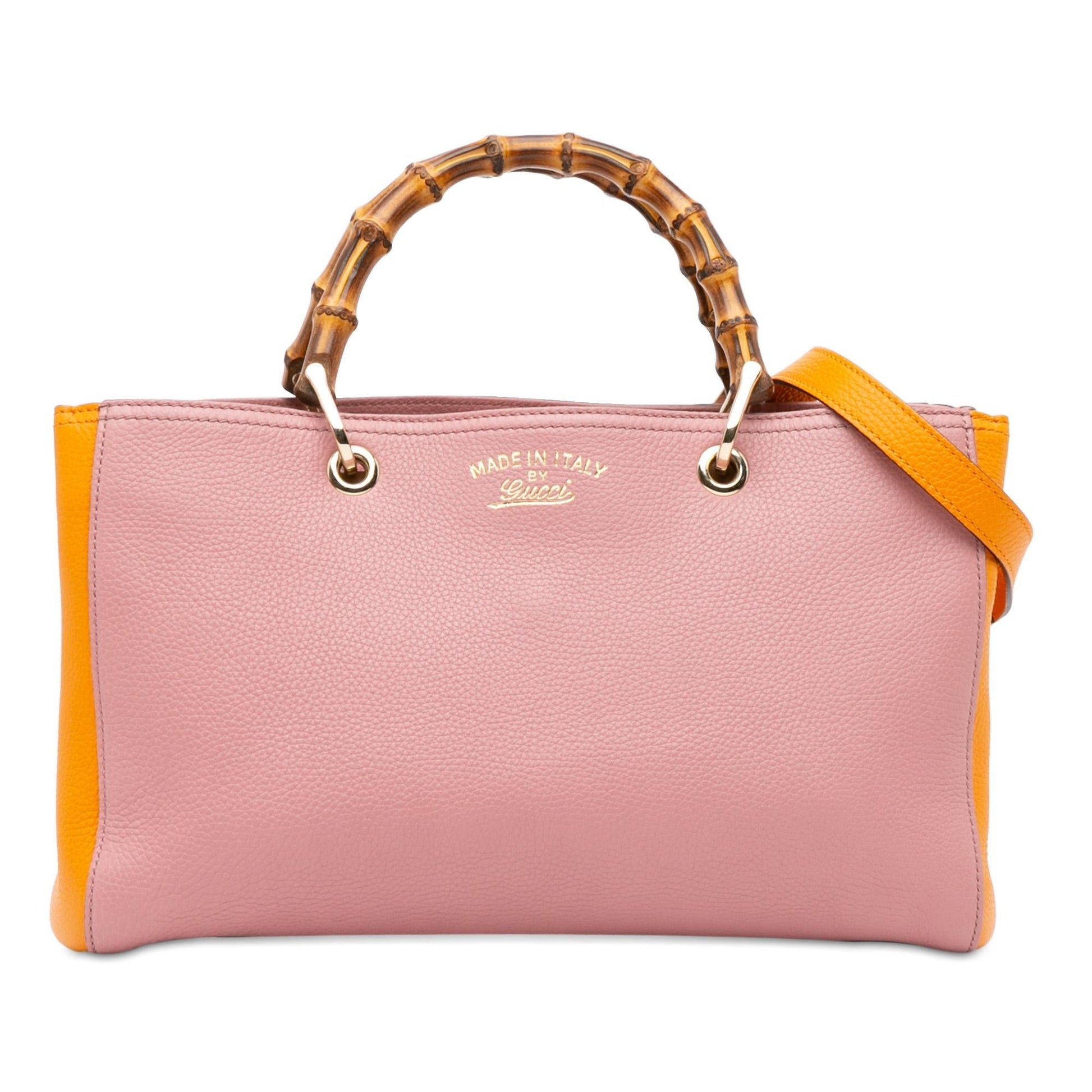 Gucci Bicolor Bamboo Shopper SHG-d7YYV5 Calf Pink Orange Medium Satchel Bag