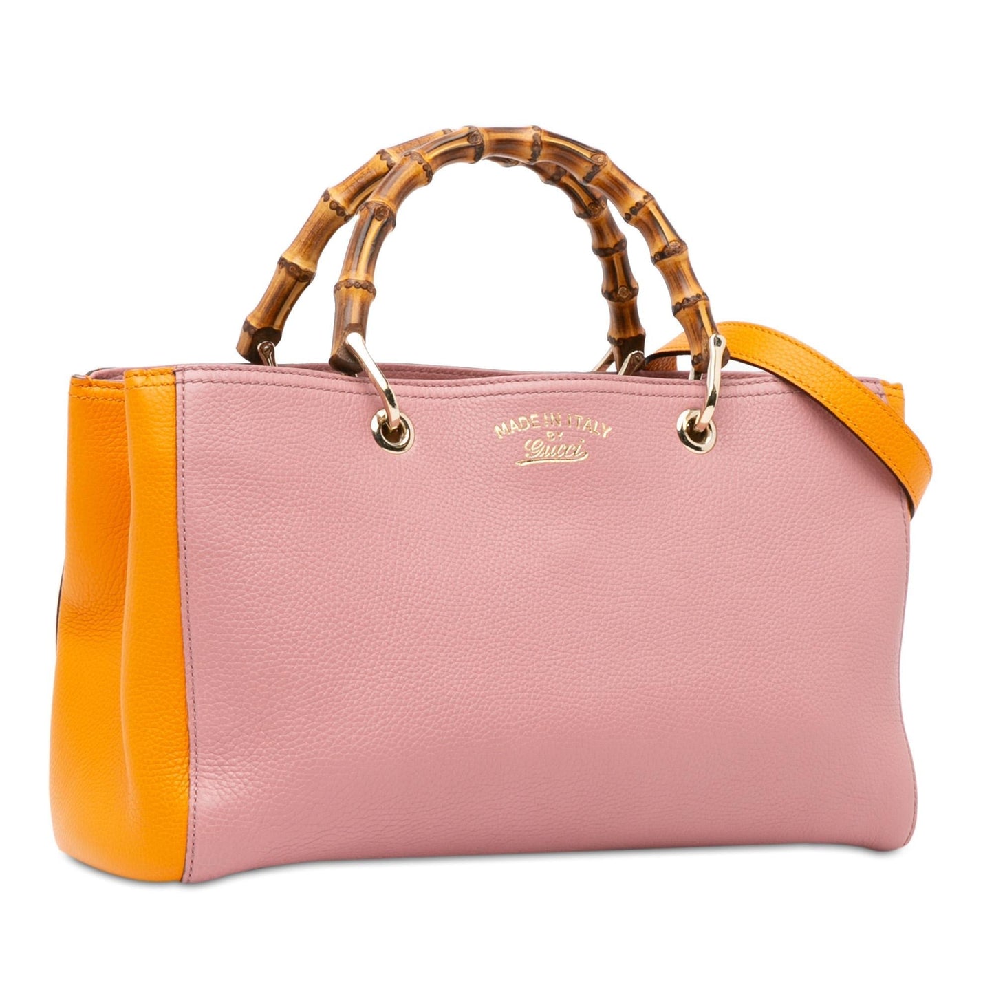 Gucci Bicolor Bamboo Shopper SHG-d7YYV5 Calf Pink Orange Medium Satchel Bag