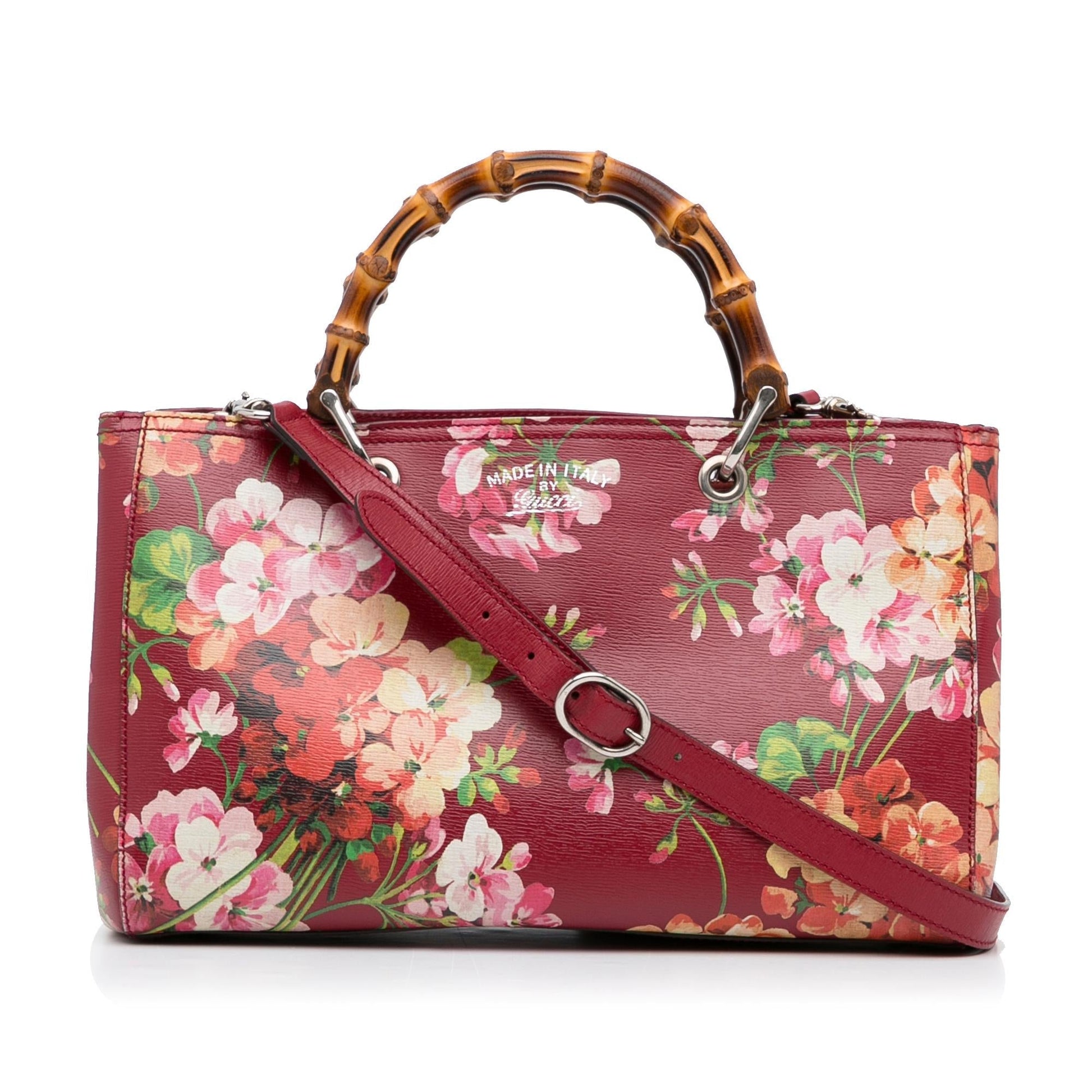 Gucci Blooms Bamboo Shopper SHG-NbVEVC Calf Red Medium Satchel Bag