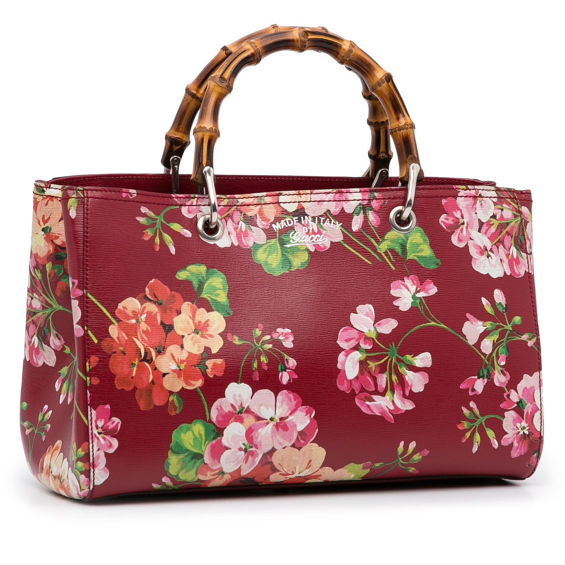 Gucci Blooms Bamboo Shopper SHG-iYBrtB Calf Red Medium Satchel Bag