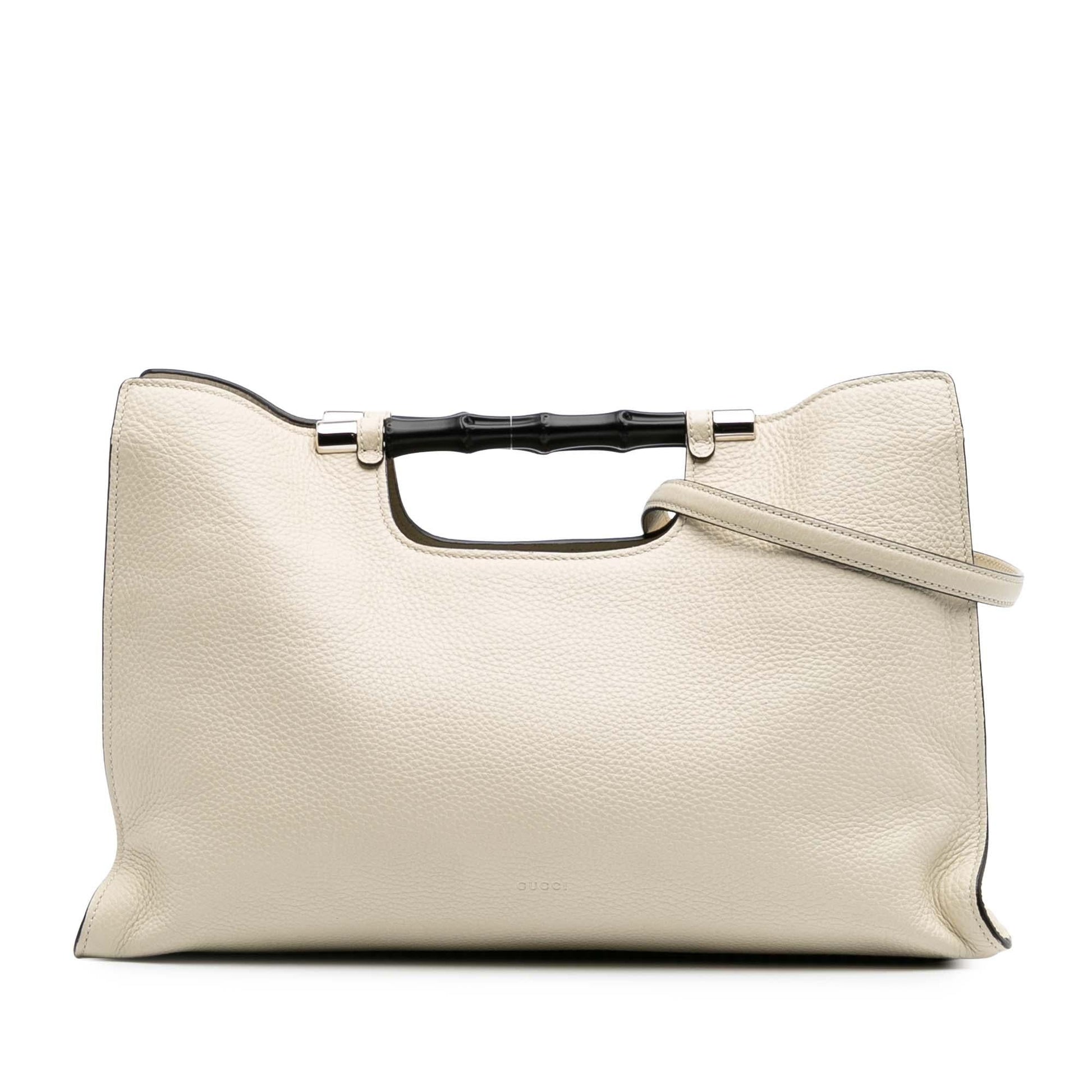 Gucci Bamboo Daily Shopper Calf Calfskin White Medium Satchel Bag Satchel 1